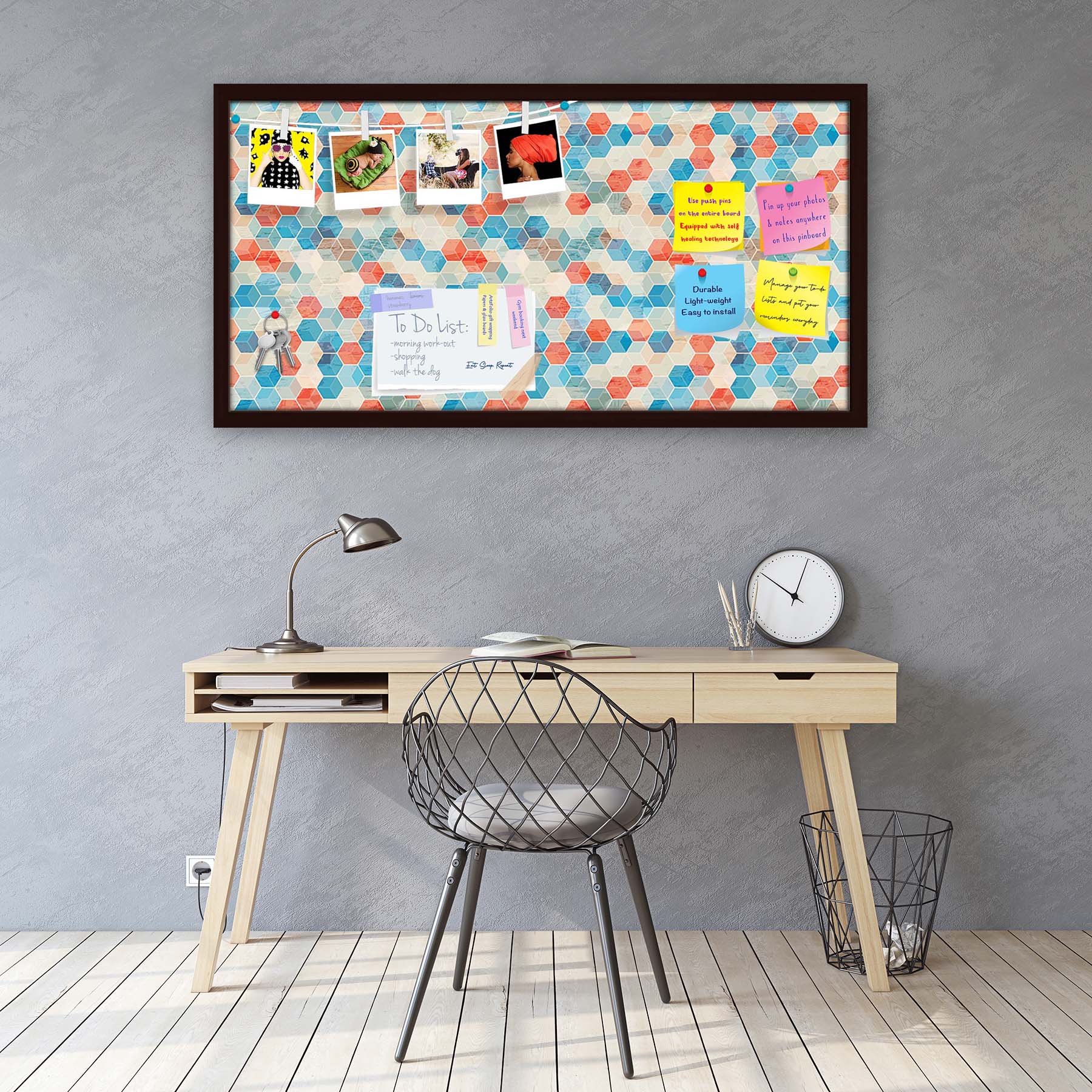 Blue Cubes Bulletin Board Notice Pin Board Soft Board | Framed