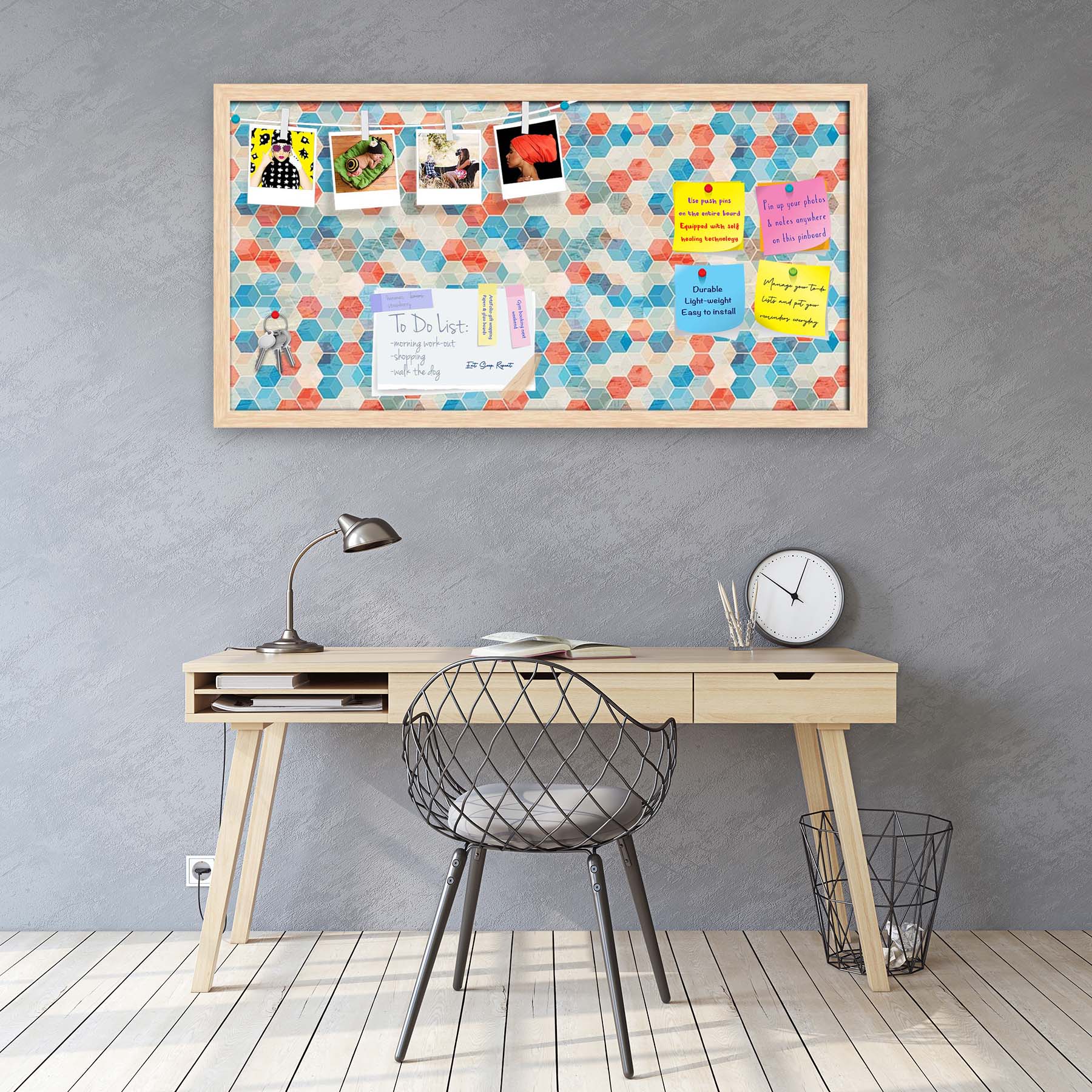 Blue Cubes Bulletin Board Notice Pin Board Soft Board | Framed