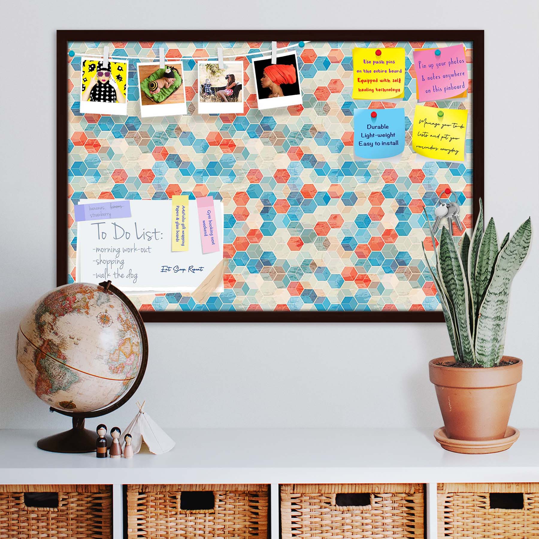 Blue Cubes Bulletin Board Notice Pin Board Soft Board | Framed