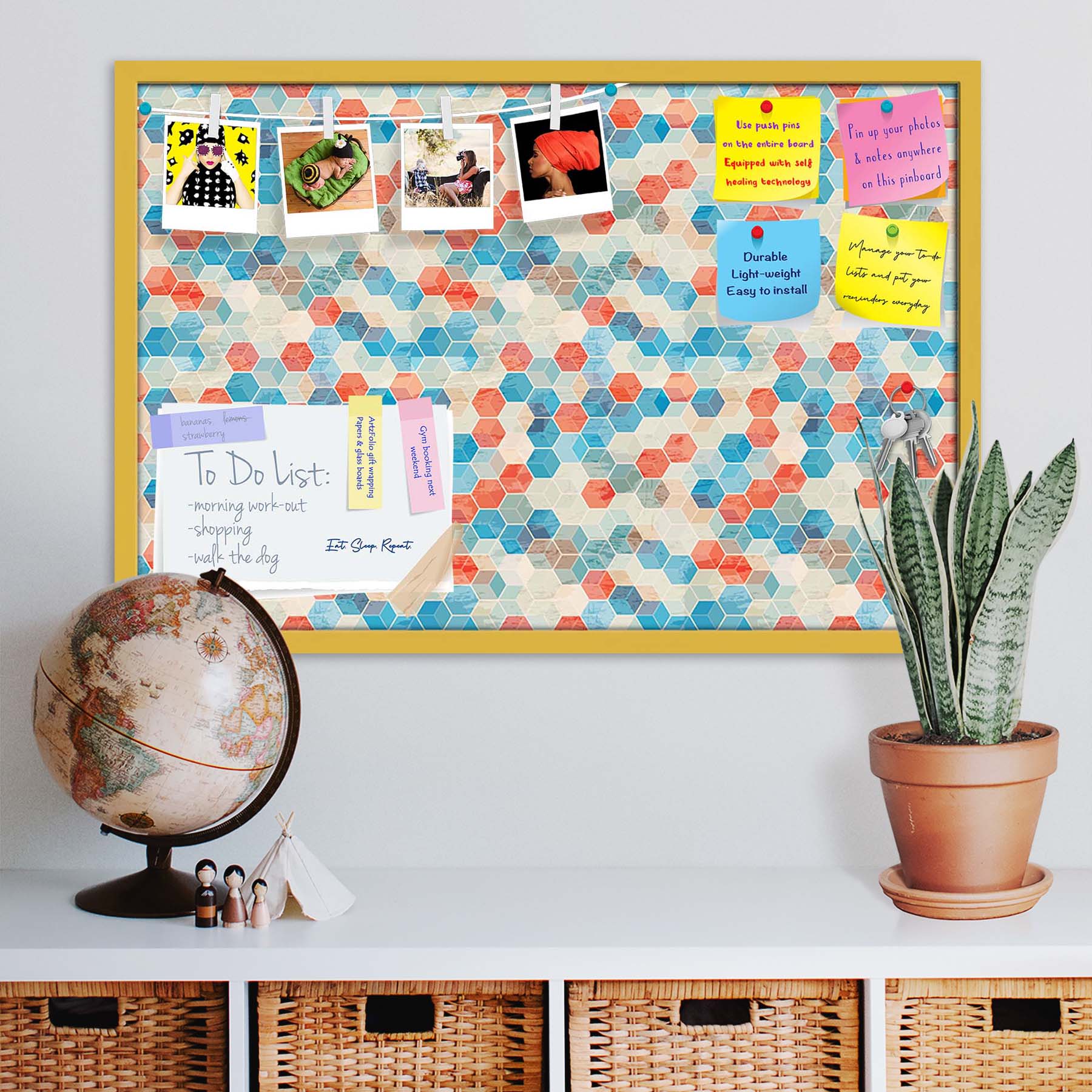 Blue Cubes Bulletin Board Notice Pin Board Soft Board | Framed