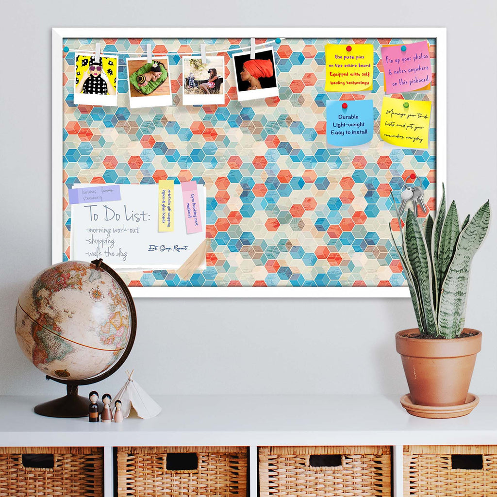 Blue Cubes Bulletin Board Notice Pin Board Soft Board | Framed