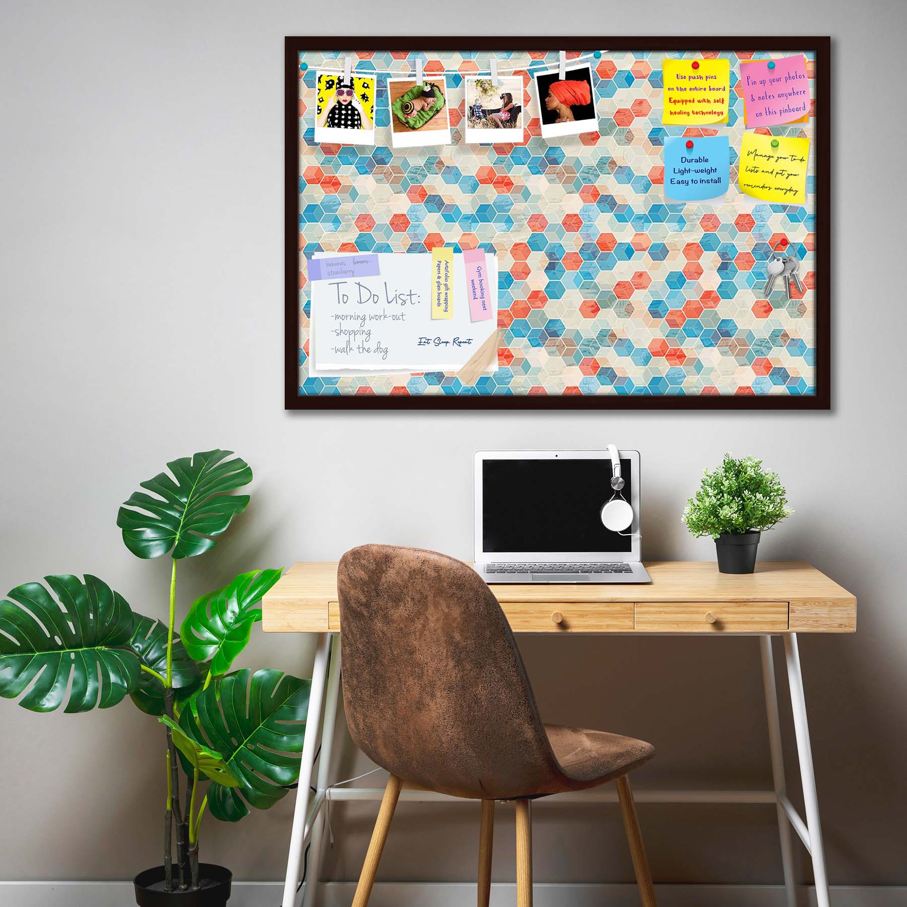 Blue Cubes Bulletin Board Notice Pin Board Soft Board | Framed