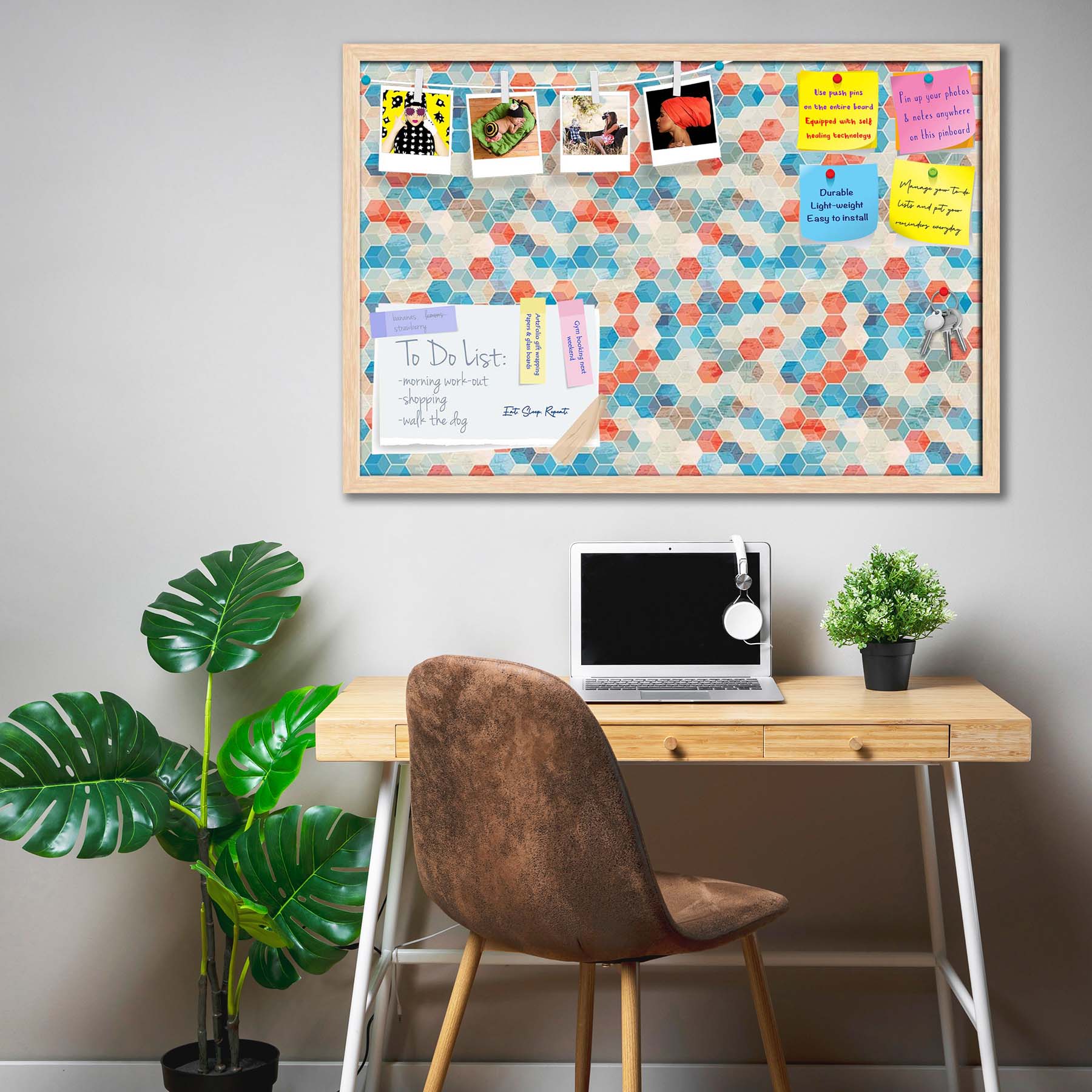 Blue Cubes Bulletin Board Notice Pin Board Soft Board | Framed