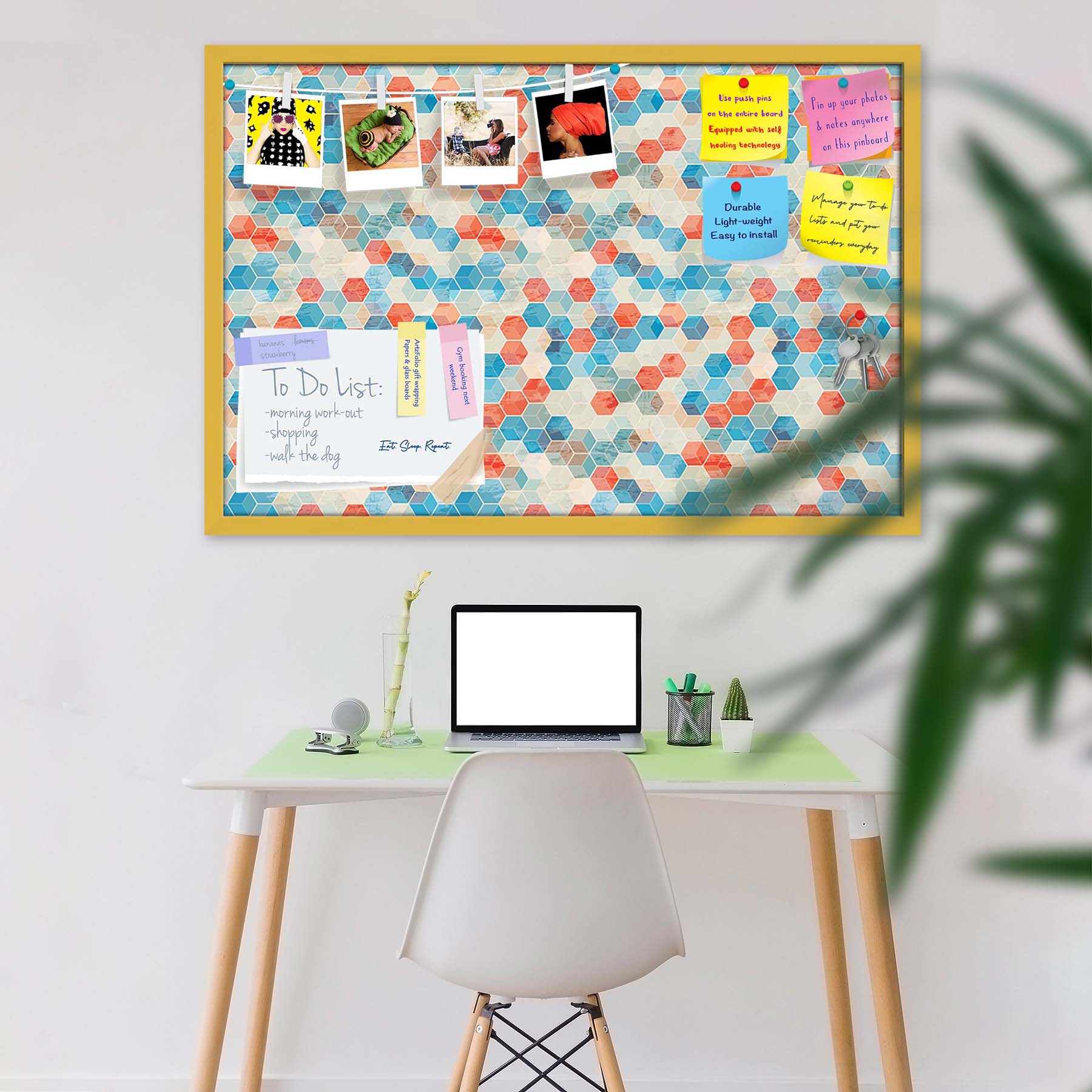 Blue Cubes Bulletin Board Notice Pin Board Soft Board | Framed