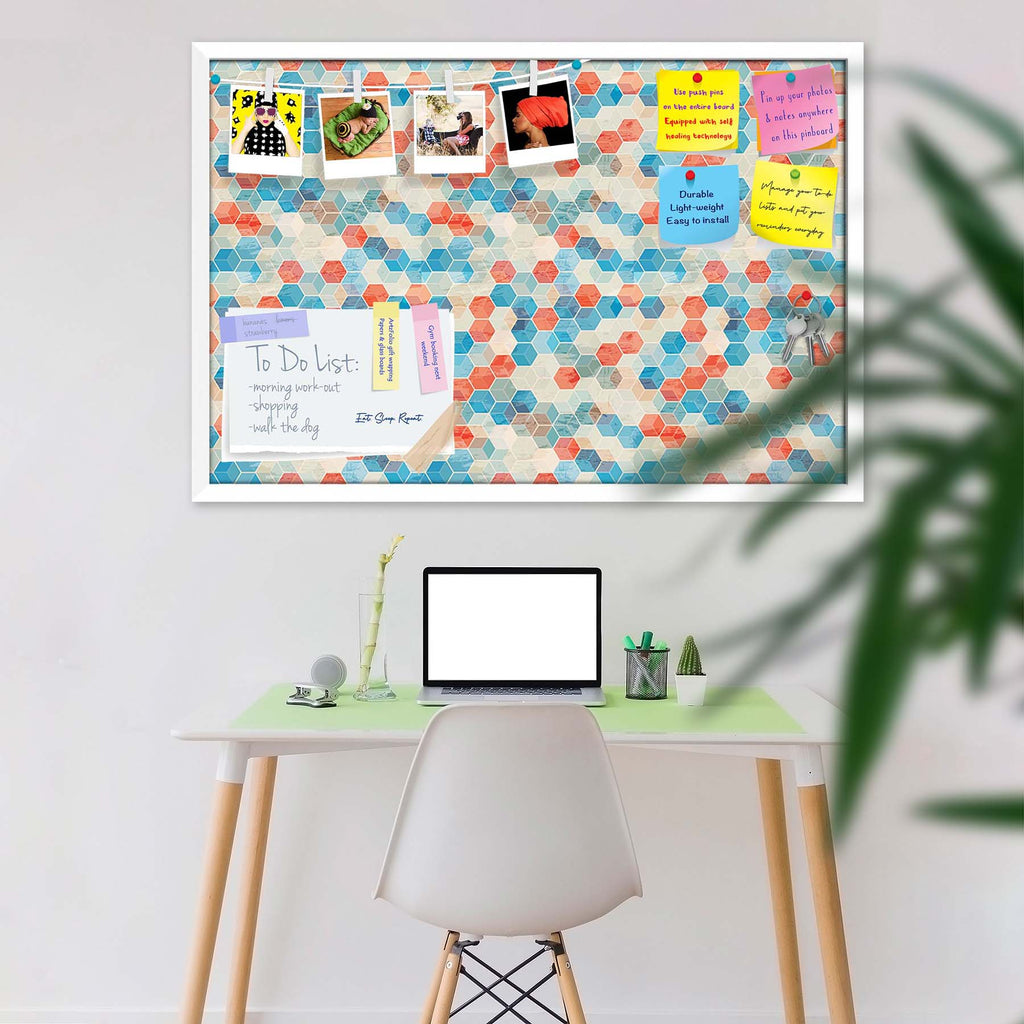 Blue Cubes Bulletin Board Notice Pin Board Soft Board | Framed