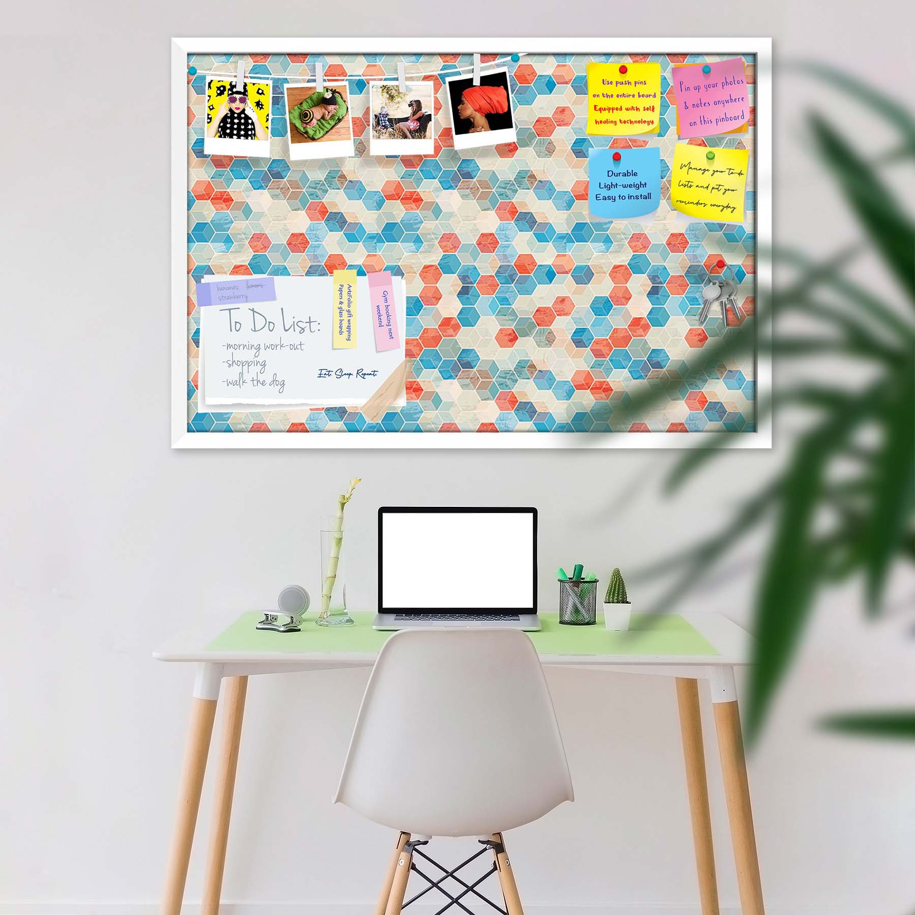 Blue Cubes Bulletin Board Notice Pin Board Soft Board | Framed