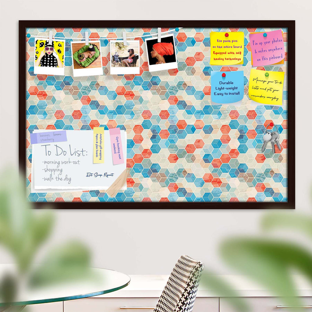 Blue Cubes Bulletin Board Notice Pin Board Soft Board | Framed