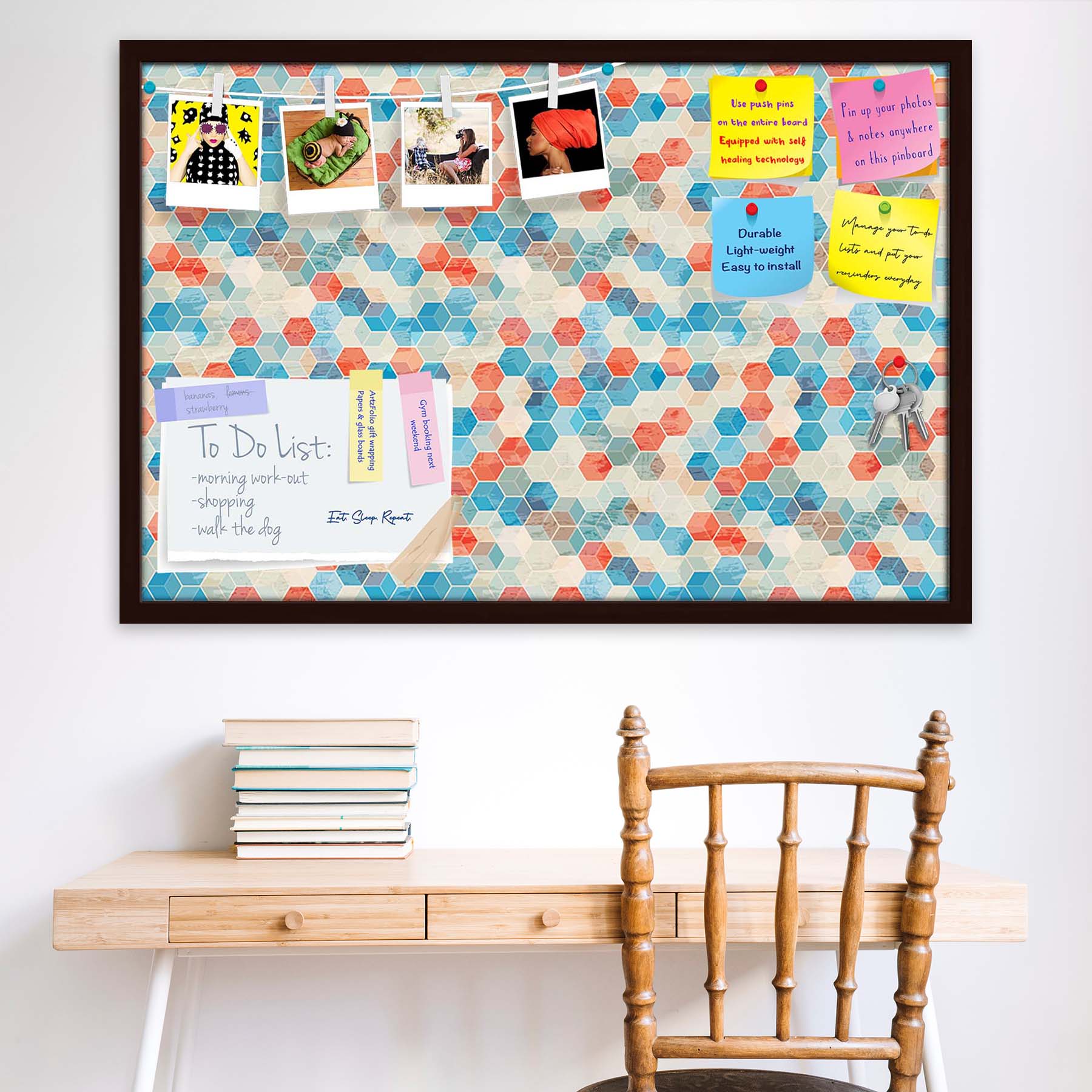 Blue Cubes Bulletin Board Notice Pin Board Soft Board | Framed