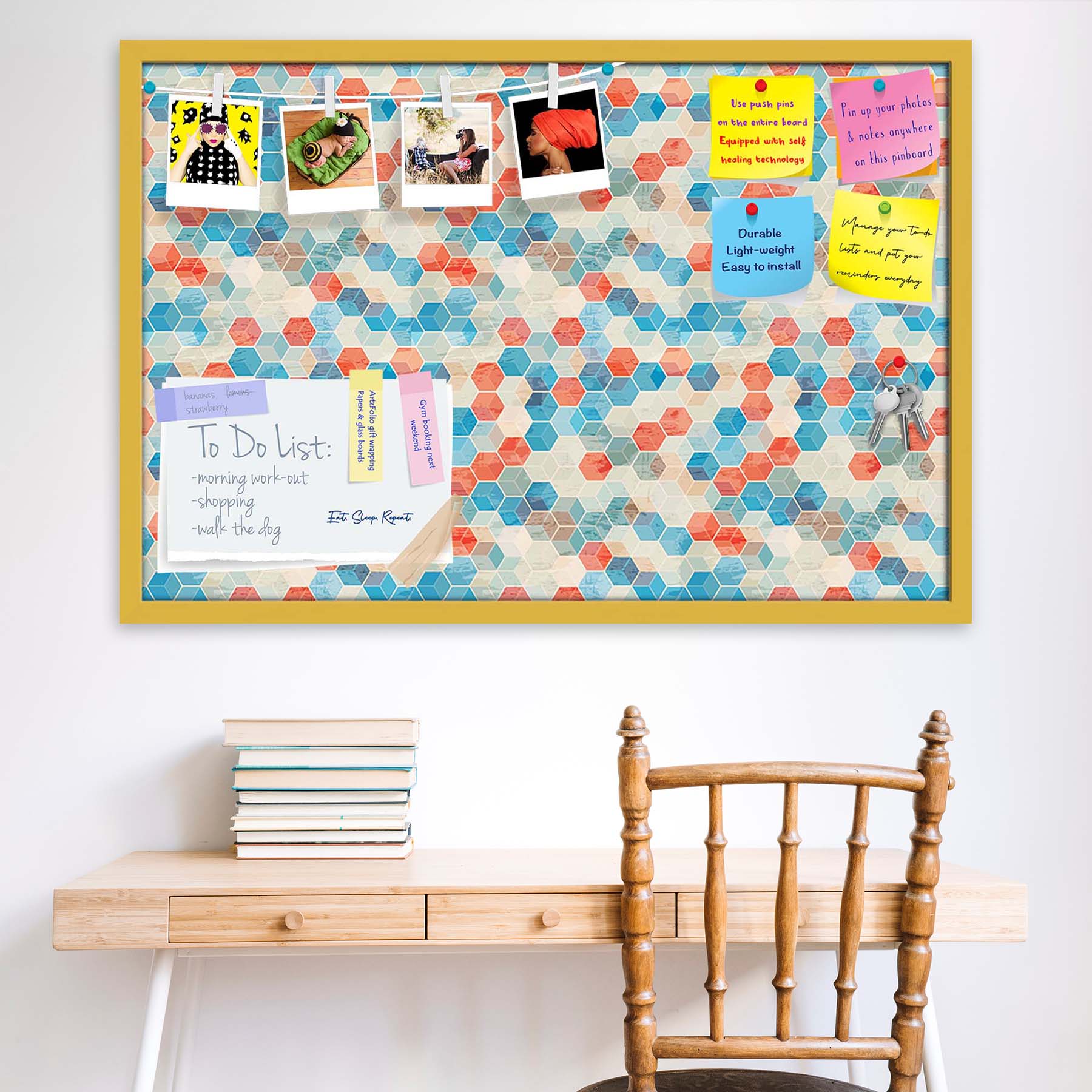 Blue Cubes Bulletin Board Notice Pin Board Soft Board | Framed