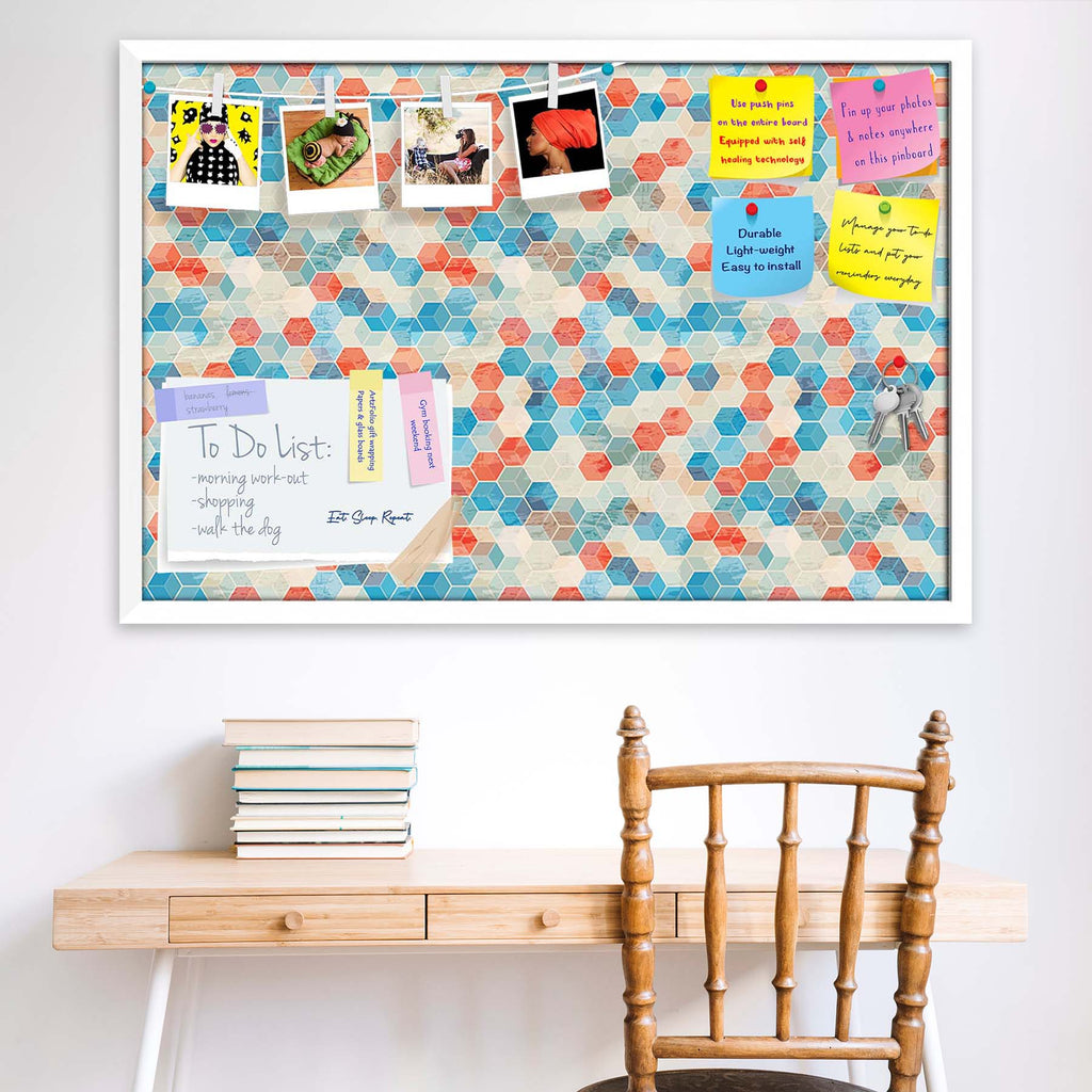 Blue Cubes Bulletin Board Notice Pin Board Soft Board | Framed