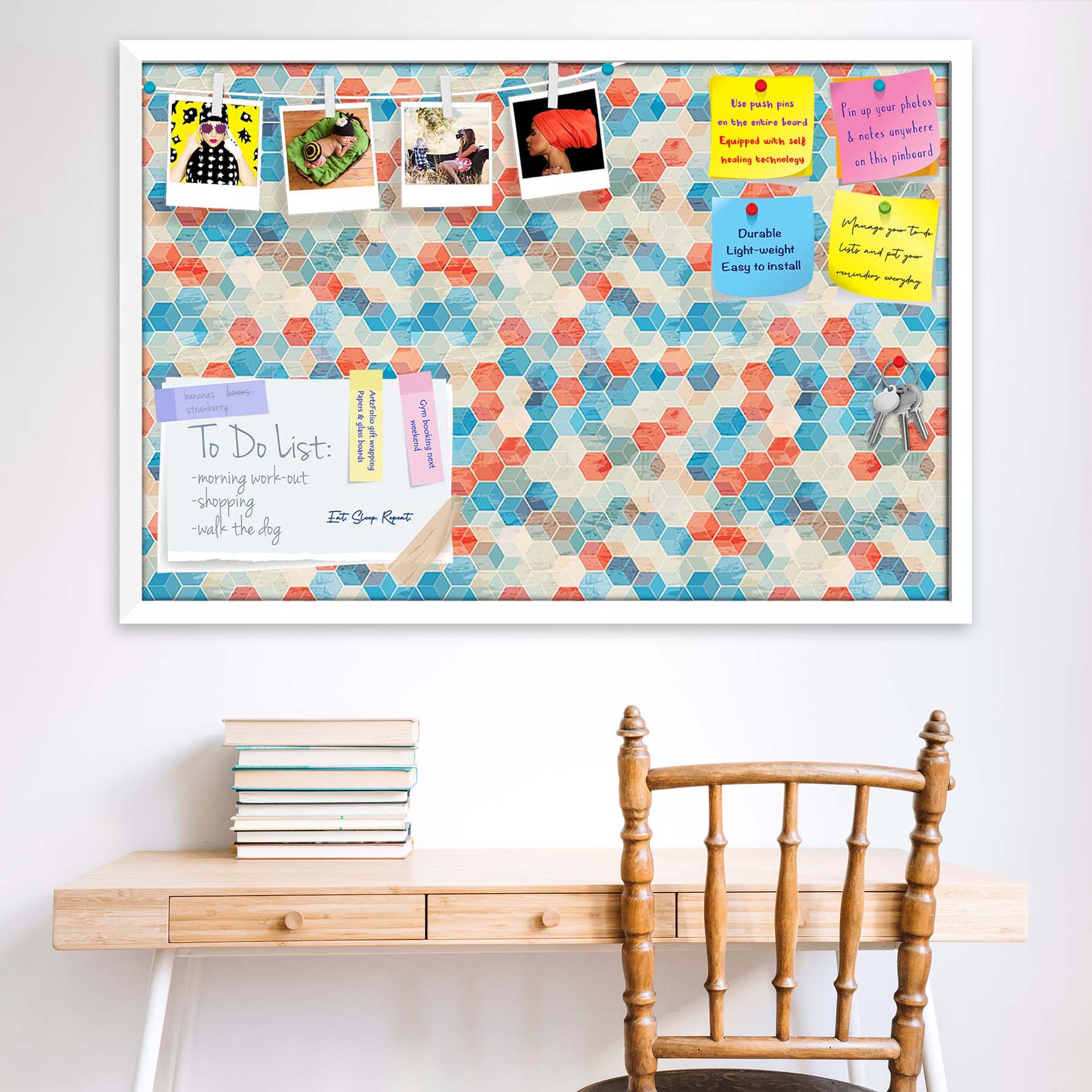 Blue Cubes Bulletin Board Notice Pin Board Soft Board | Framed