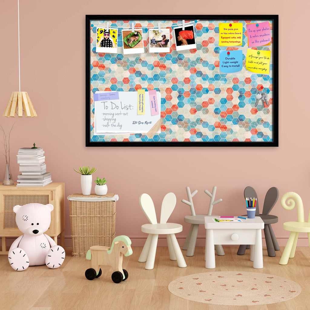 Blue Cubes Bulletin Board Notice Pin Board Soft Board | Framed