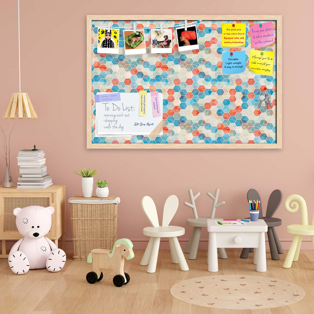 Blue Cubes Bulletin Board Notice Pin Board Soft Board | Framed