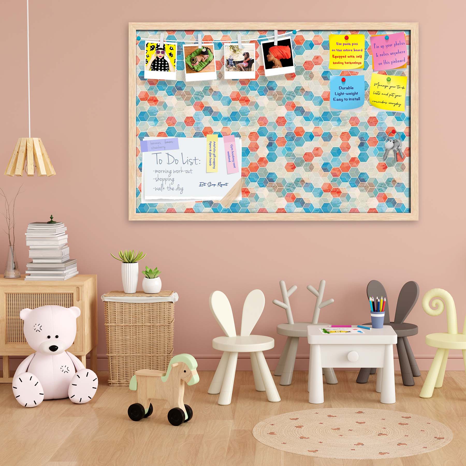 Blue Cubes Bulletin Board Notice Pin Board Soft Board | Framed