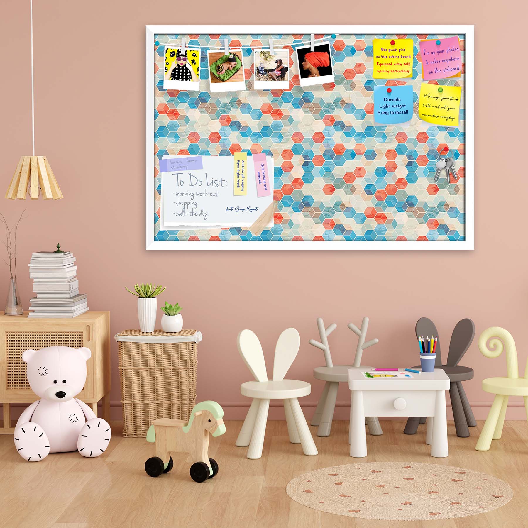 Blue Cubes Bulletin Board Notice Pin Board Soft Board | Framed