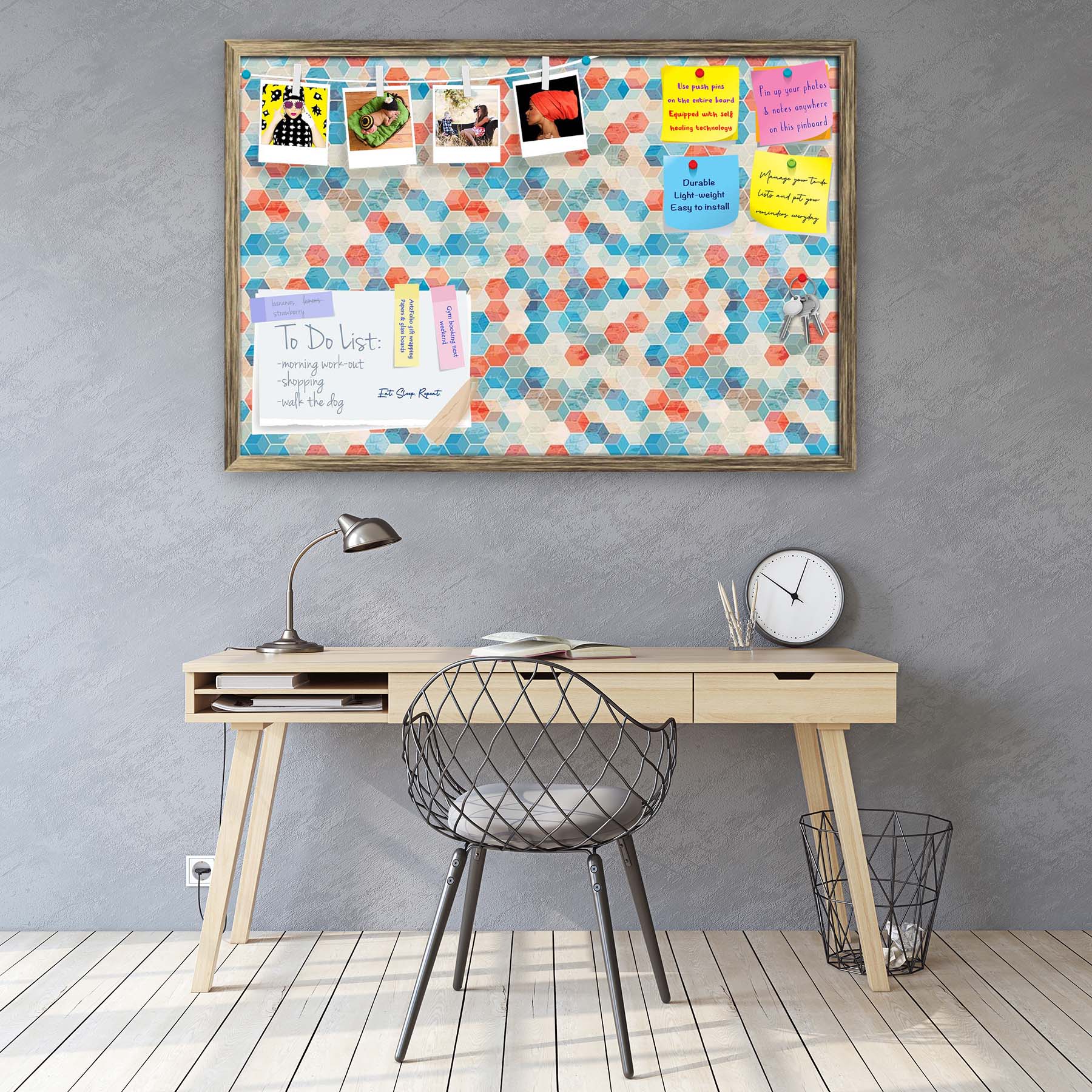 Blue Cubes Bulletin Board Notice Pin Board Soft Board | Framed