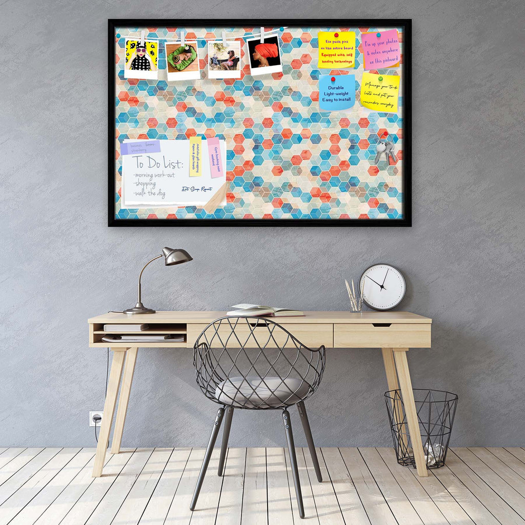 Blue Cubes Bulletin Board Notice Pin Board Soft Board | Framed
