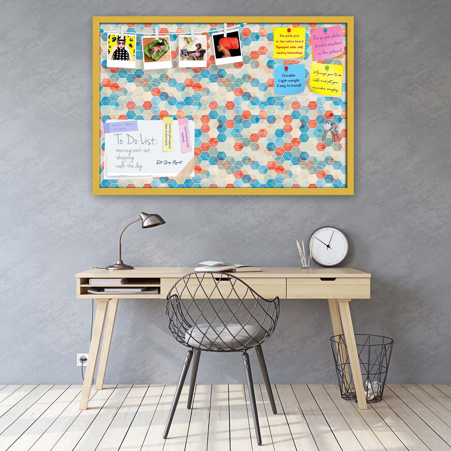 Blue Cubes Bulletin Board Notice Pin Board Soft Board | Framed