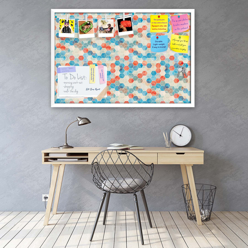 Blue Cubes Bulletin Board Notice Pin Board Soft Board | Framed