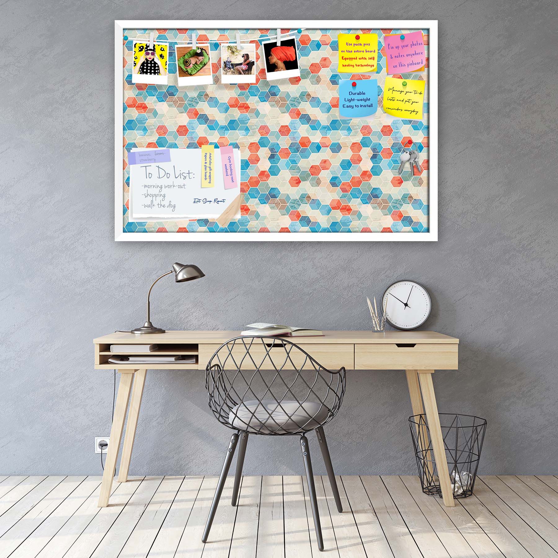 Blue Cubes Bulletin Board Notice Pin Board Soft Board | Framed
