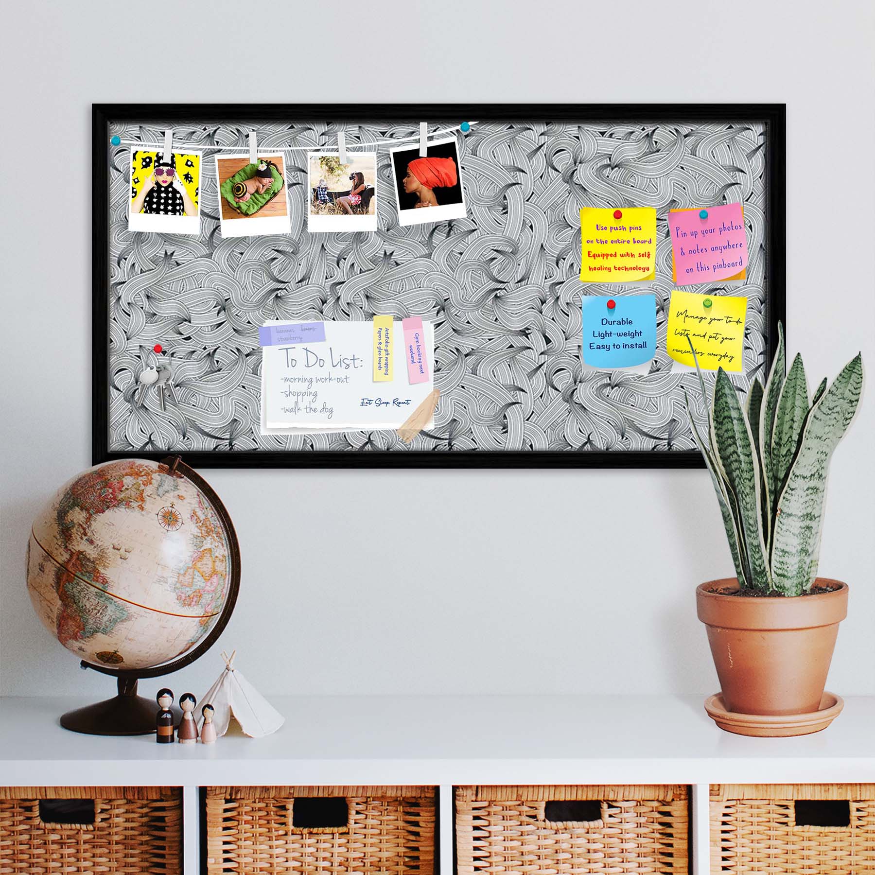 Hand-Drawn Waves D1 Bulletin Board Notice Pin Board Soft Board | Framed