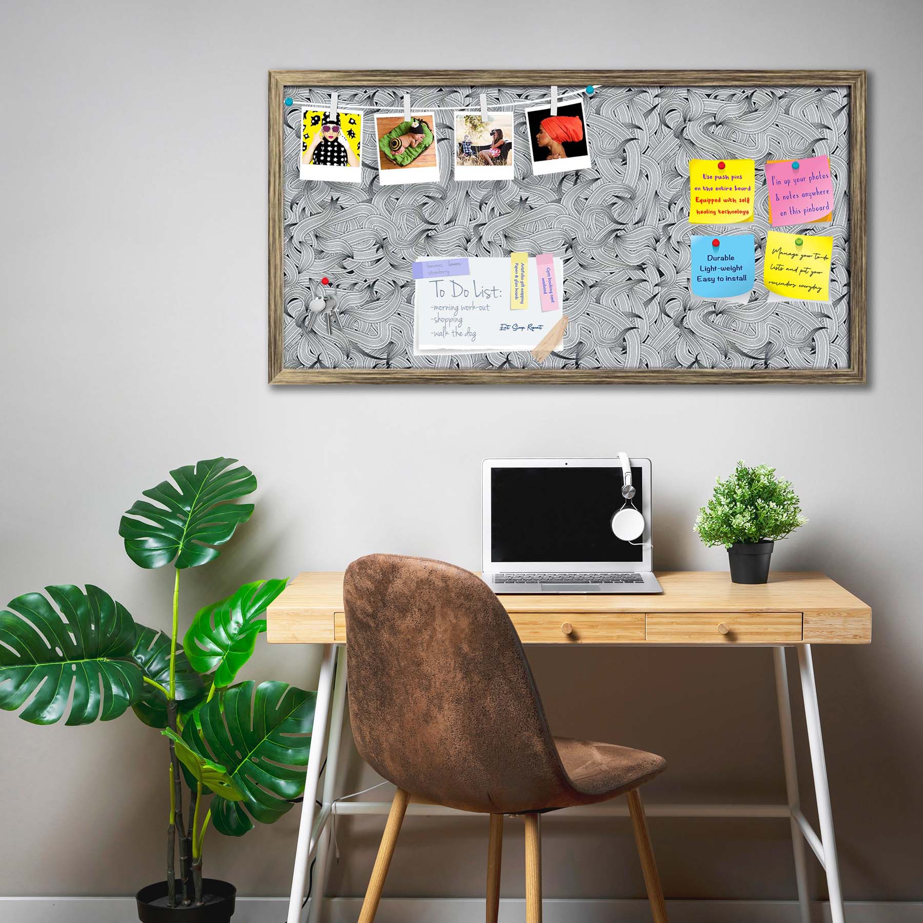 Hand-Drawn Waves D1 Bulletin Board Notice Pin Board Soft Board | Framed