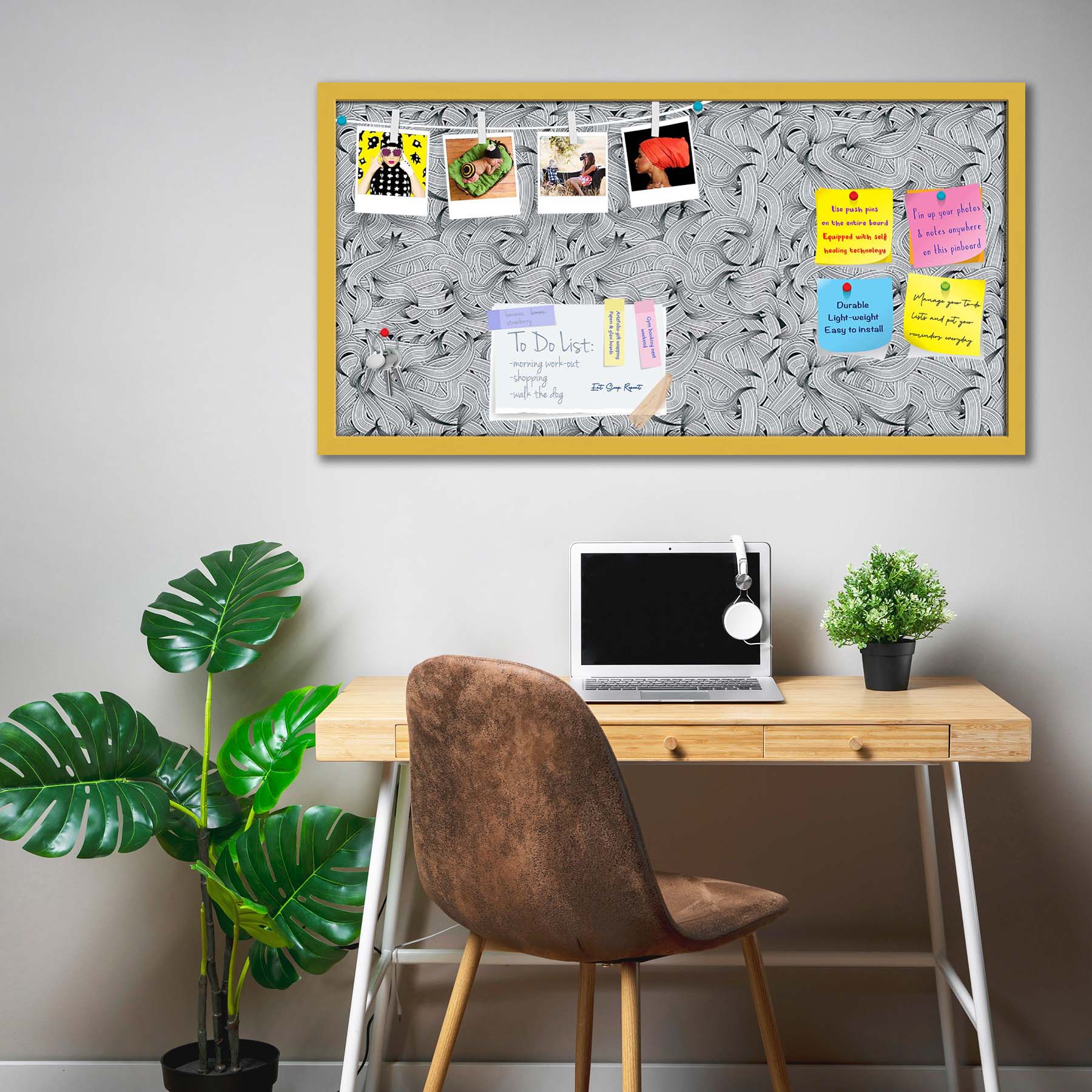 Hand-Drawn Waves D1 Bulletin Board Notice Pin Board Soft Board | Framed