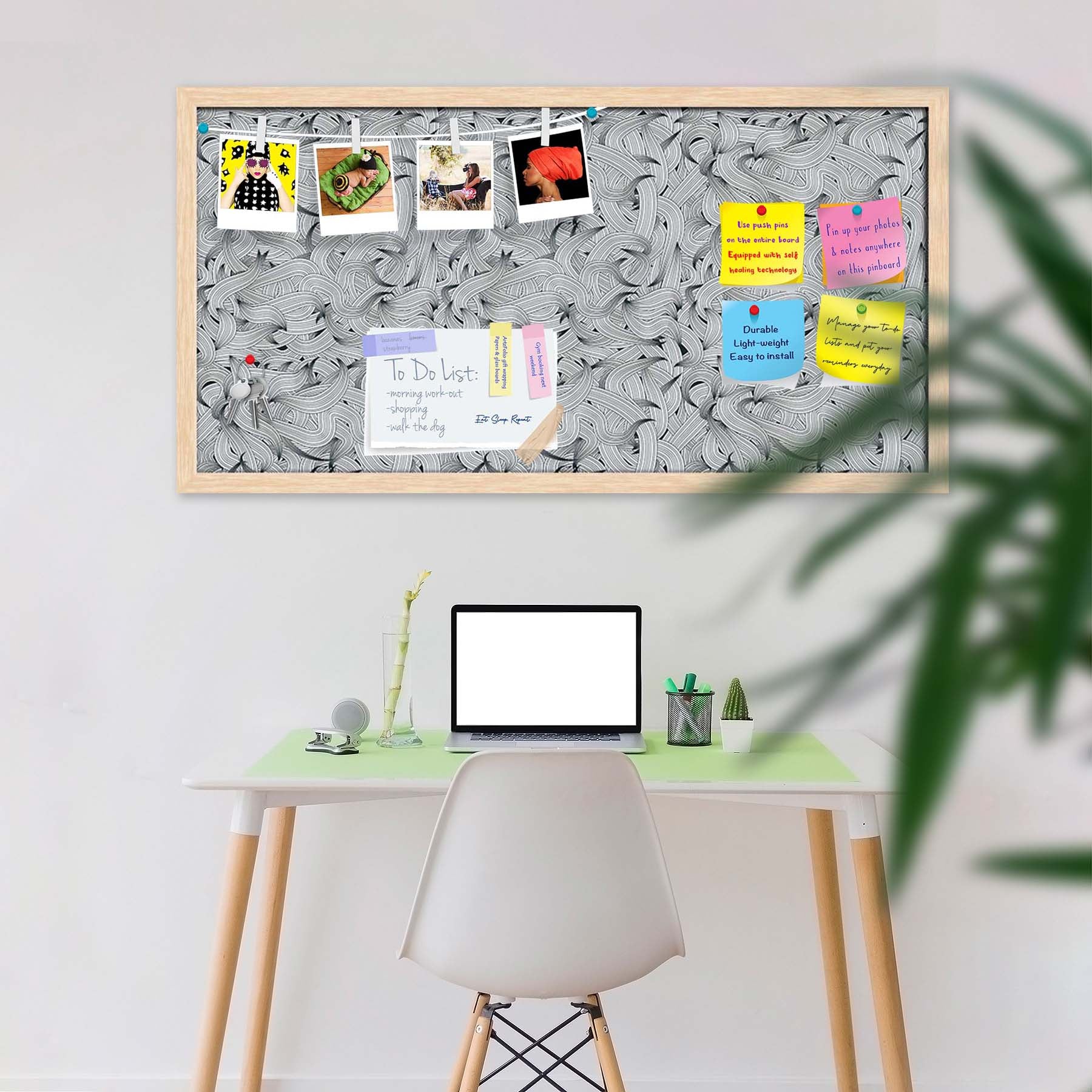 Hand-Drawn Waves D1 Bulletin Board Notice Pin Board Soft Board | Framed