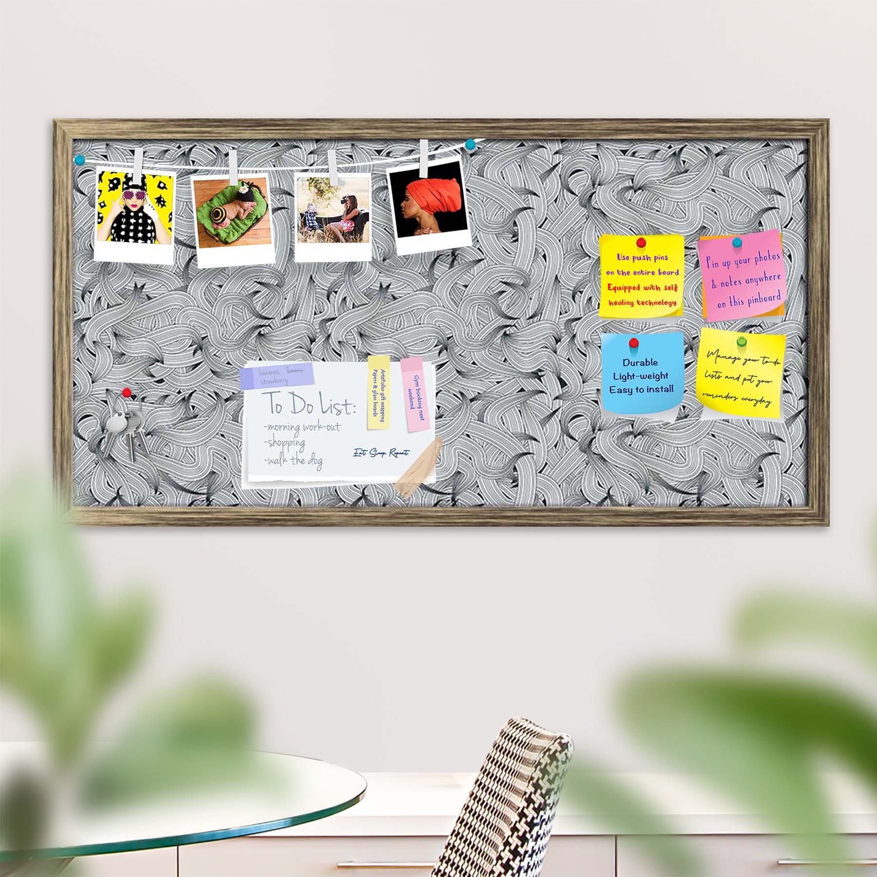 Hand-Drawn Waves D1 Bulletin Board Notice Pin Board Soft Board | Framed