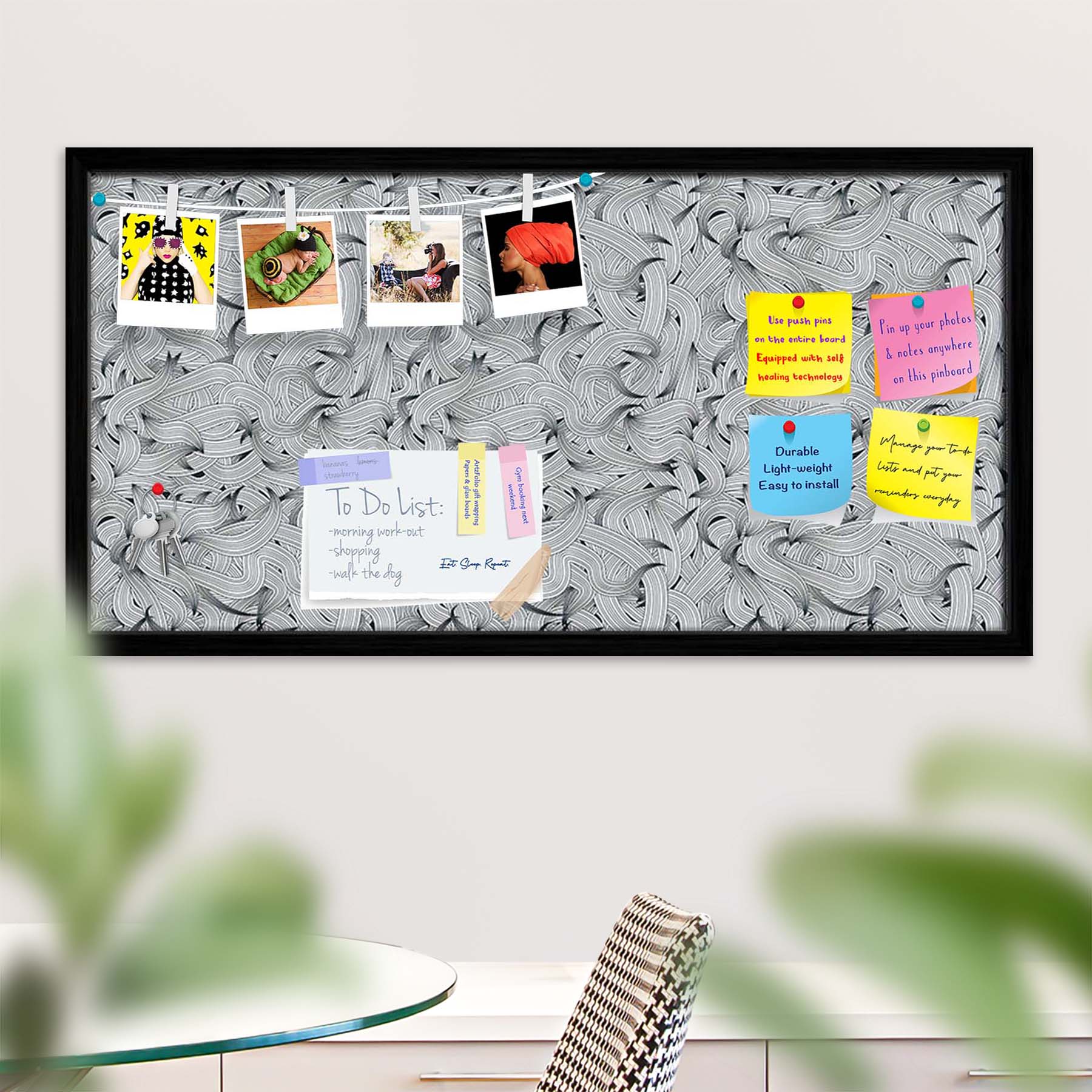 Hand-Drawn Waves D1 Bulletin Board Notice Pin Board Soft Board | Framed