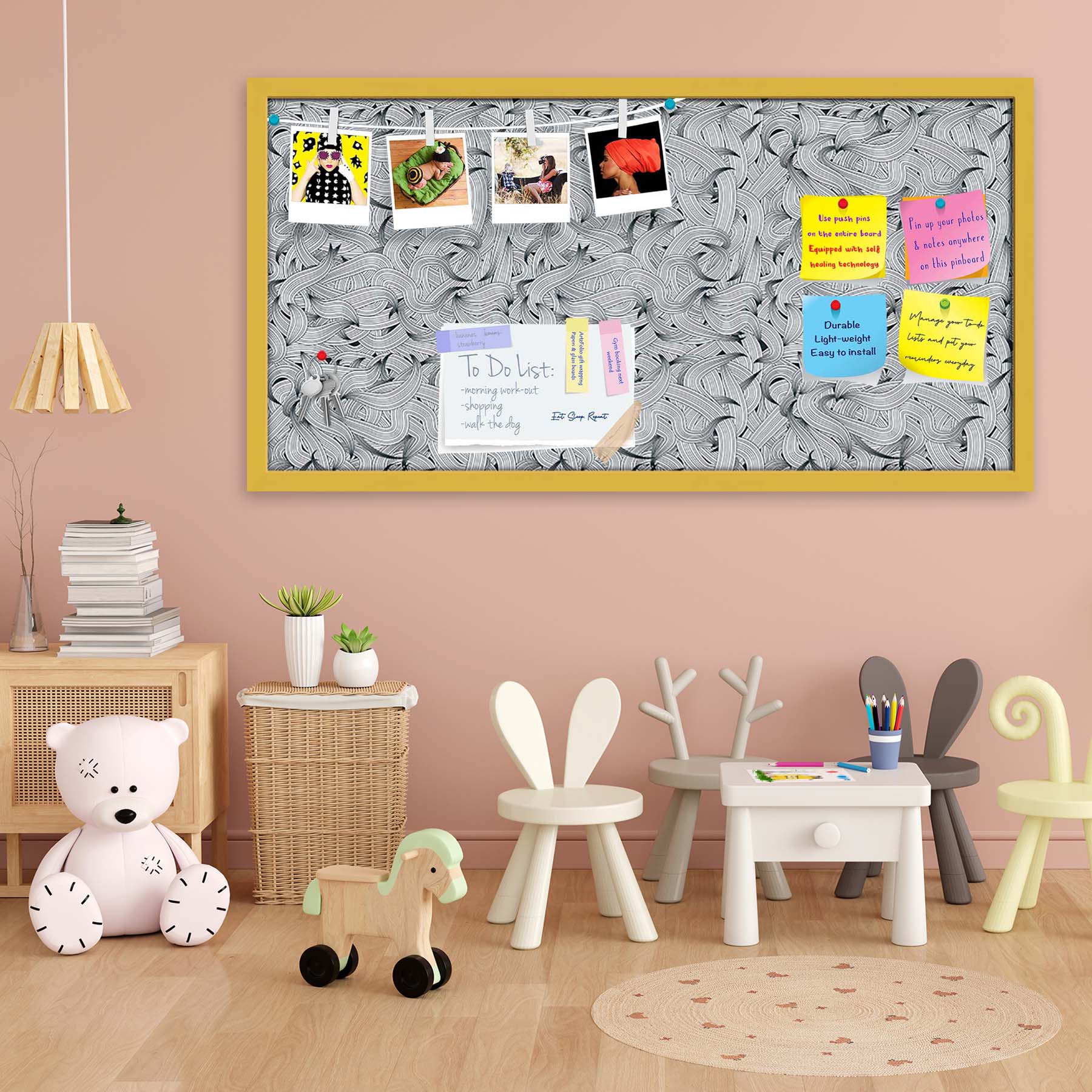 Hand-Drawn Waves D1 Bulletin Board Notice Pin Board Soft Board | Framed