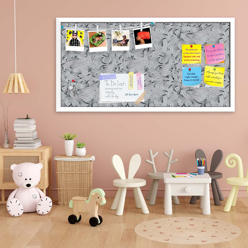 Hand-Drawn Waves D1 Bulletin Board Notice Pin Board Soft Board | Framed