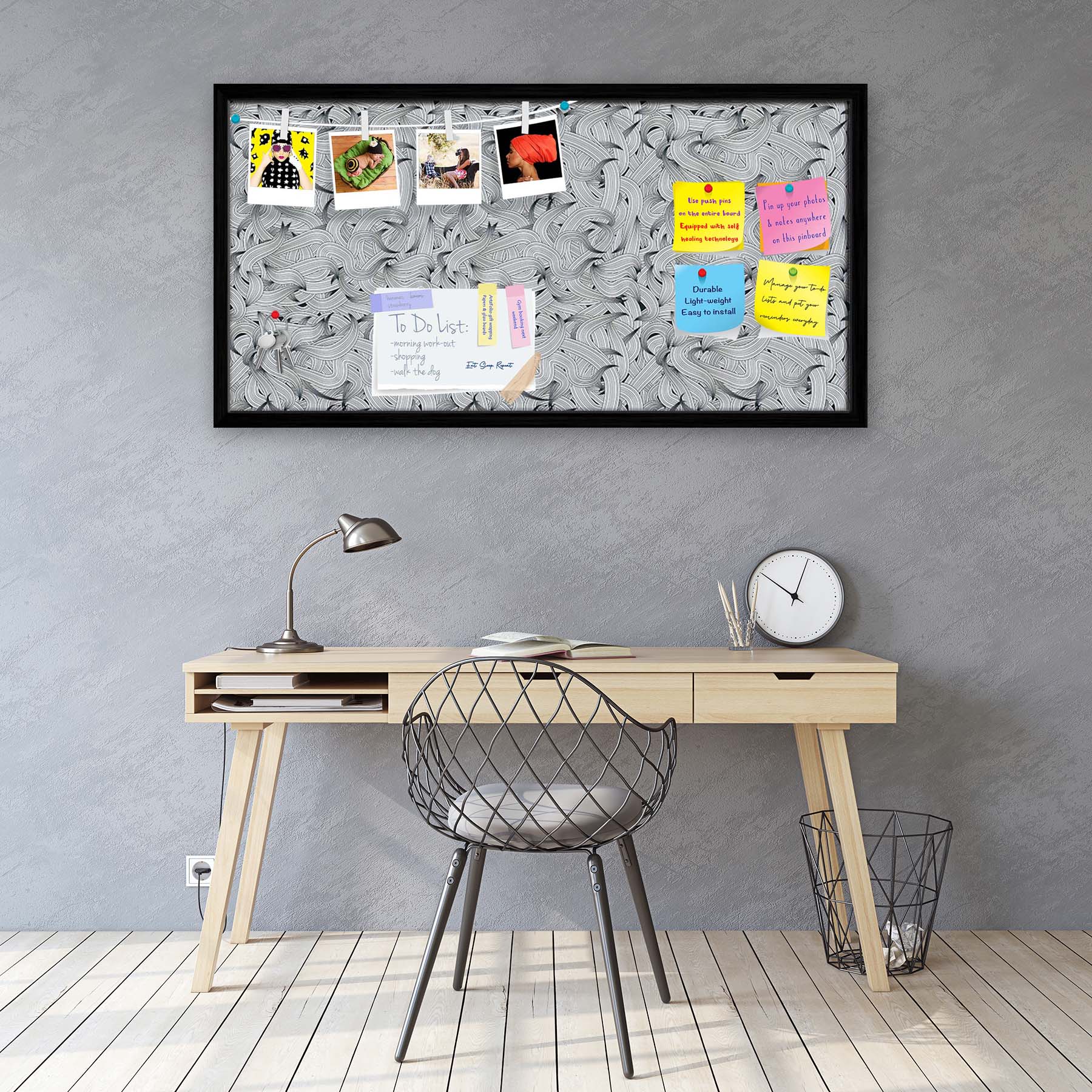 Hand-Drawn Waves D1 Bulletin Board Notice Pin Board Soft Board | Framed