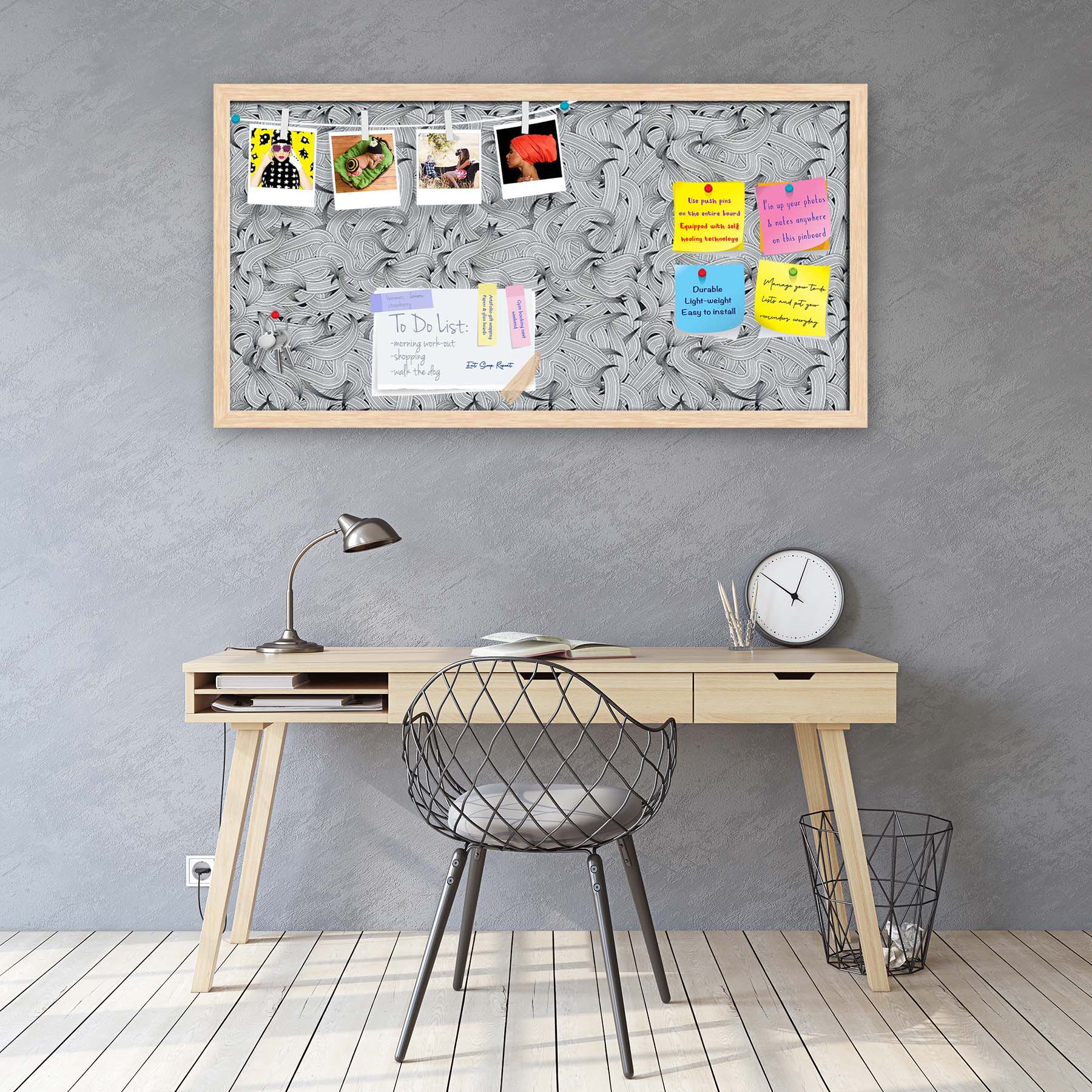 Hand-Drawn Waves D1 Bulletin Board Notice Pin Board Soft Board | Framed