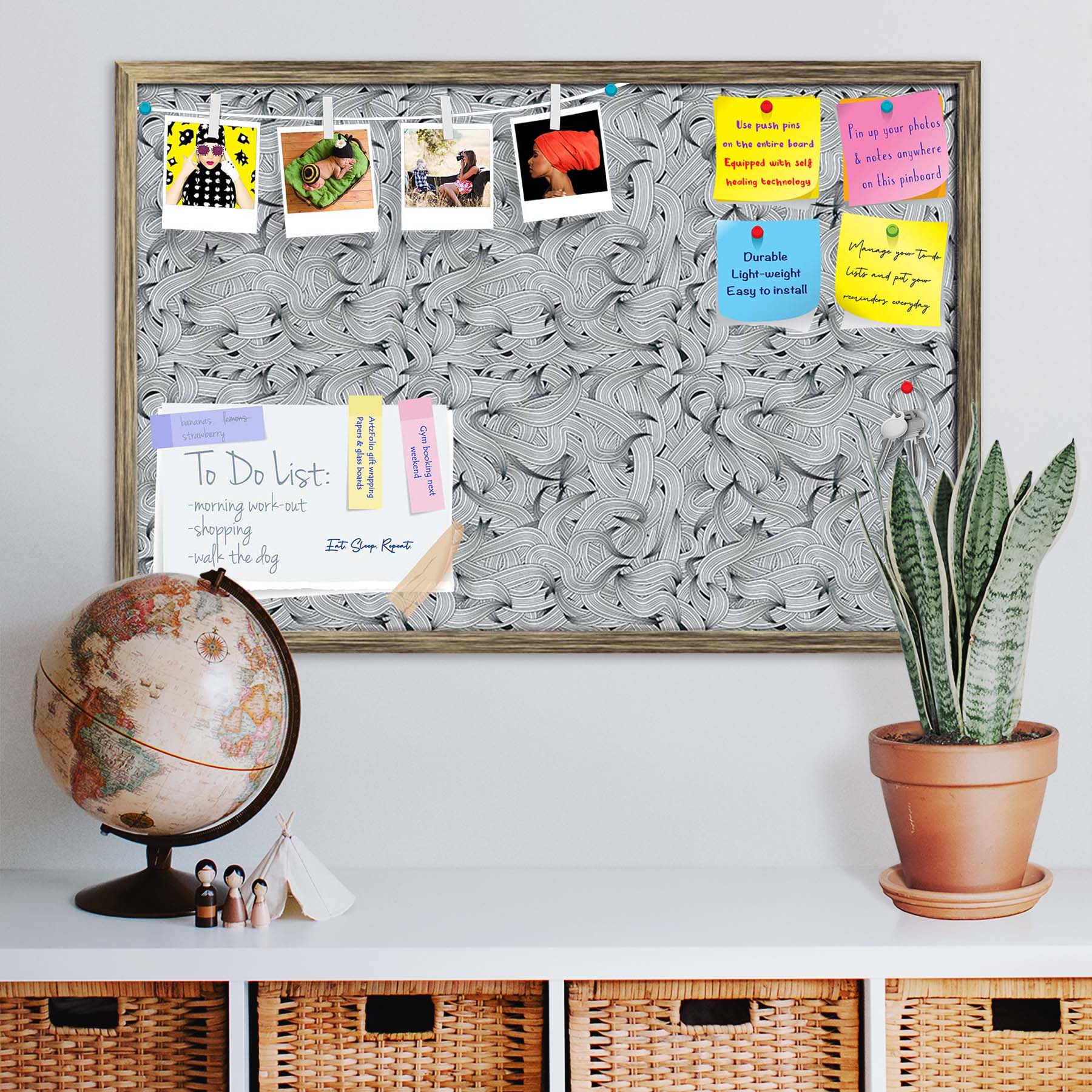 Hand-Drawn Waves D1 Bulletin Board Notice Pin Board Soft Board | Framed