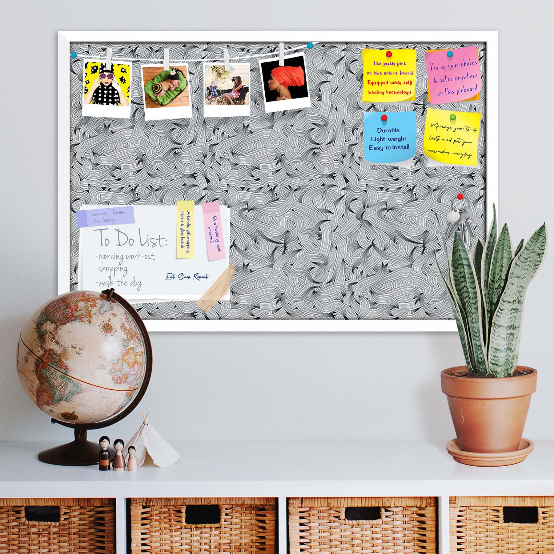 Hand-Drawn Waves D1 Bulletin Board Notice Pin Board Soft Board | Framed