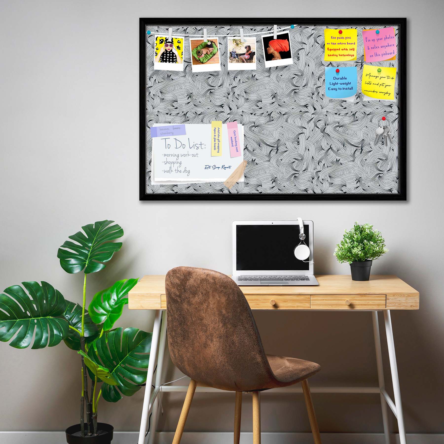 Hand-Drawn Waves D1 Bulletin Board Notice Pin Board Soft Board | Framed