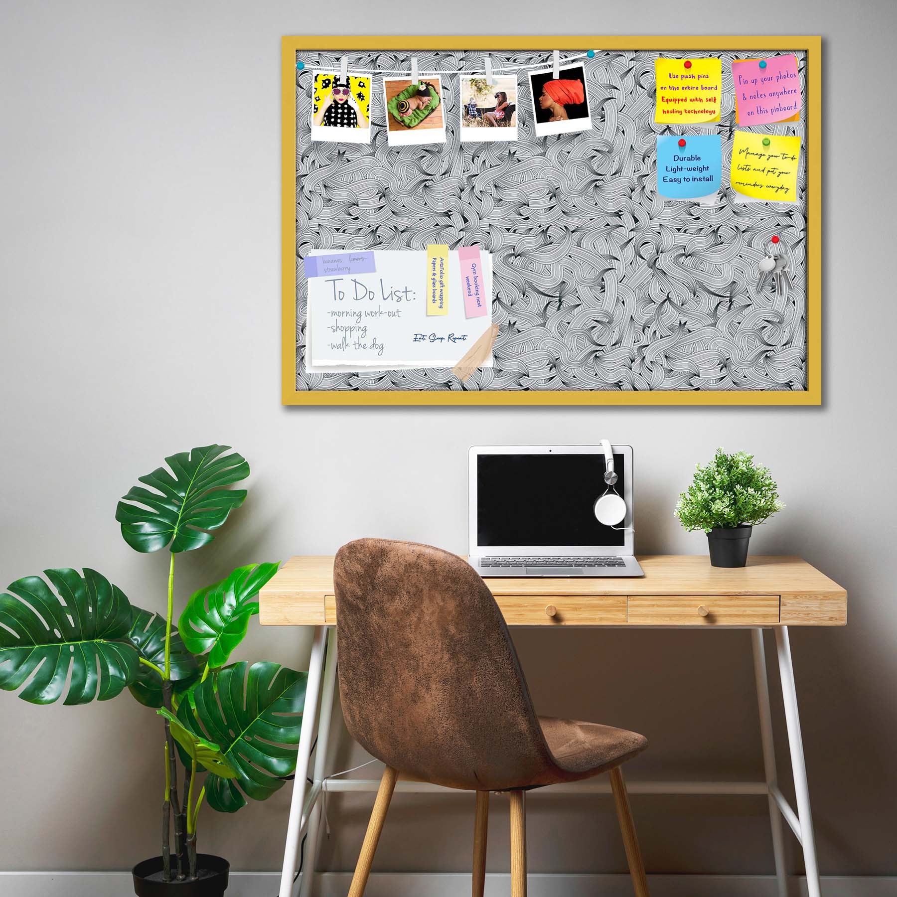 Hand-Drawn Waves D1 Bulletin Board Notice Pin Board Soft Board | Framed