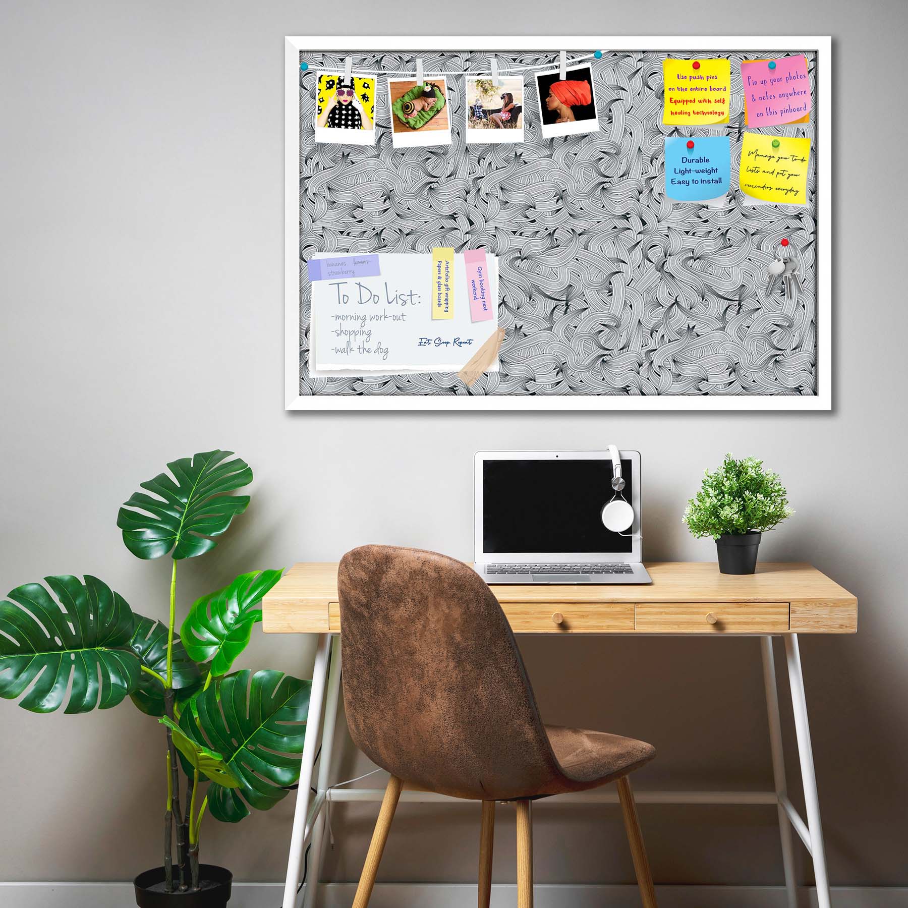 Hand-Drawn Waves D1 Bulletin Board Notice Pin Board Soft Board | Framed