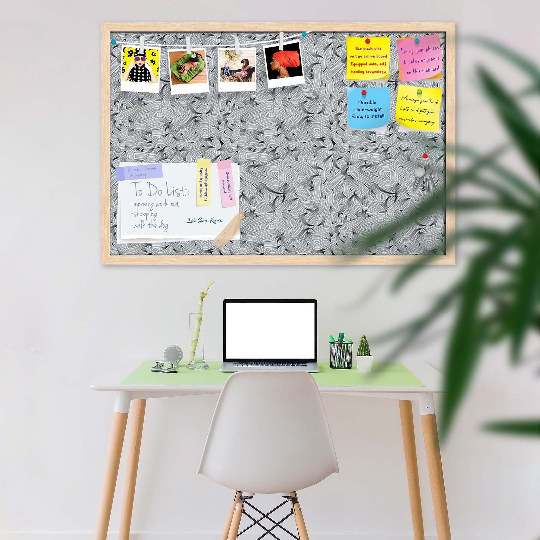 Hand-Drawn Waves D1 Bulletin Board Notice Pin Board Soft Board | Framed