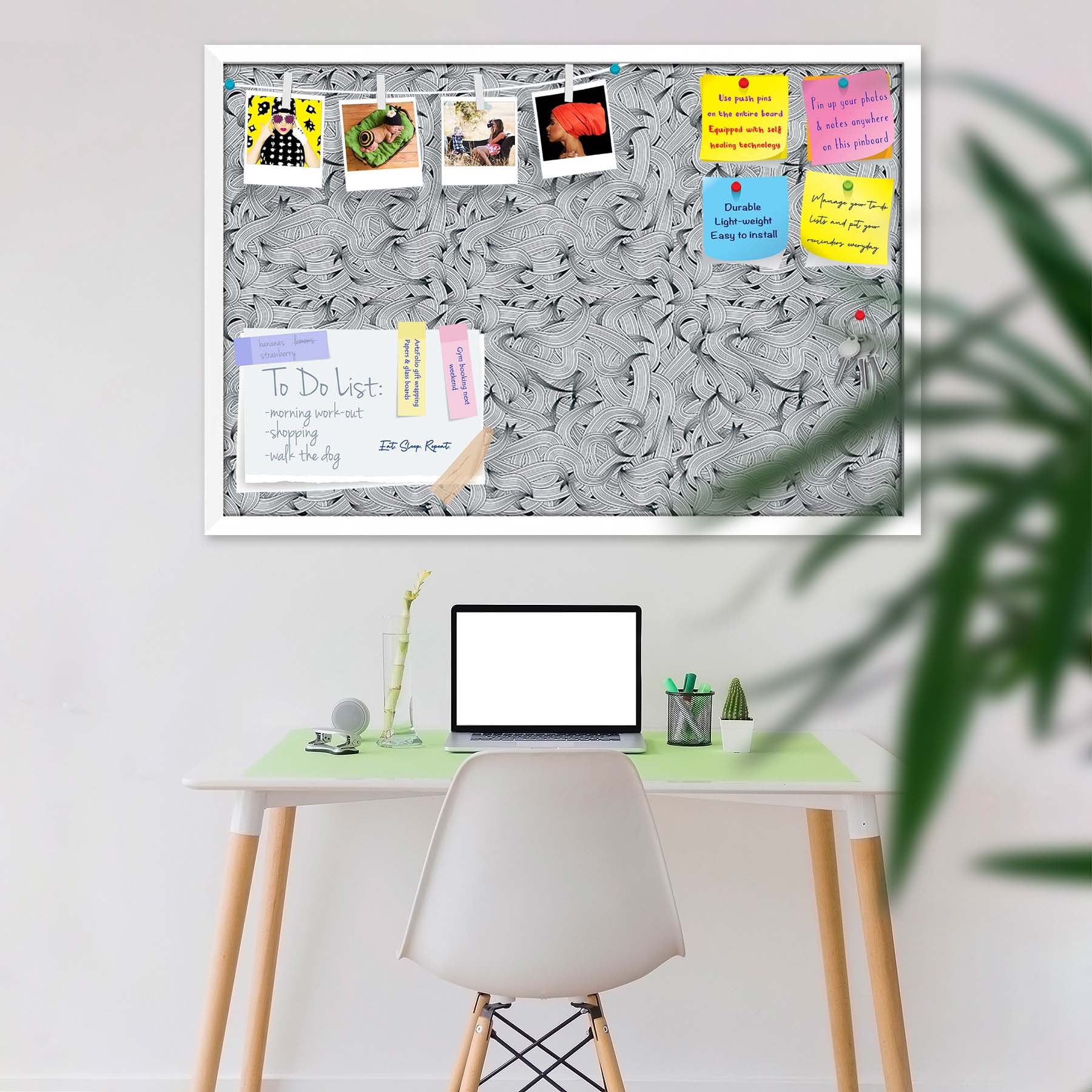 Hand-Drawn Waves D1 Bulletin Board Notice Pin Board Soft Board | Framed