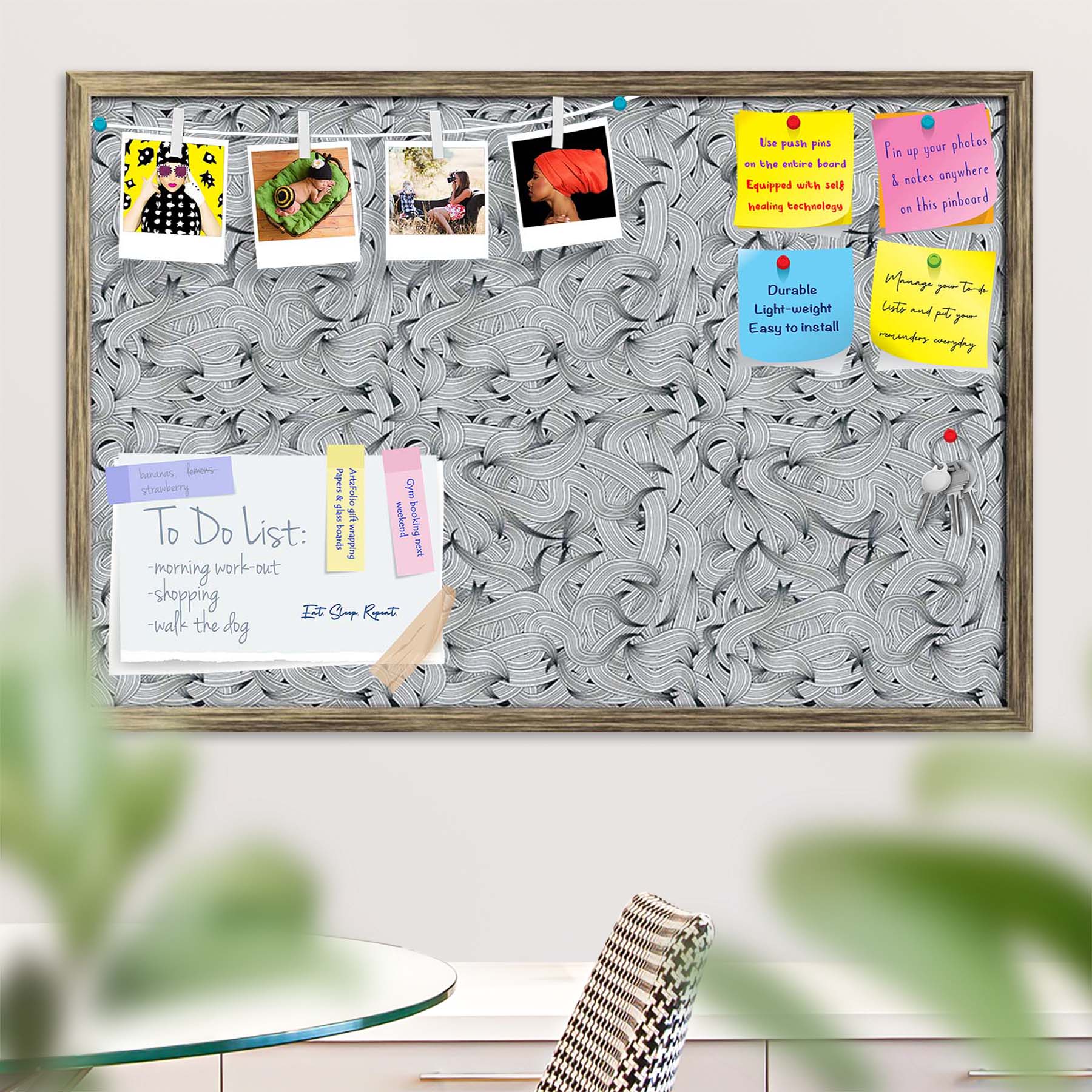 Hand-Drawn Waves D1 Bulletin Board Notice Pin Board Soft Board | Framed