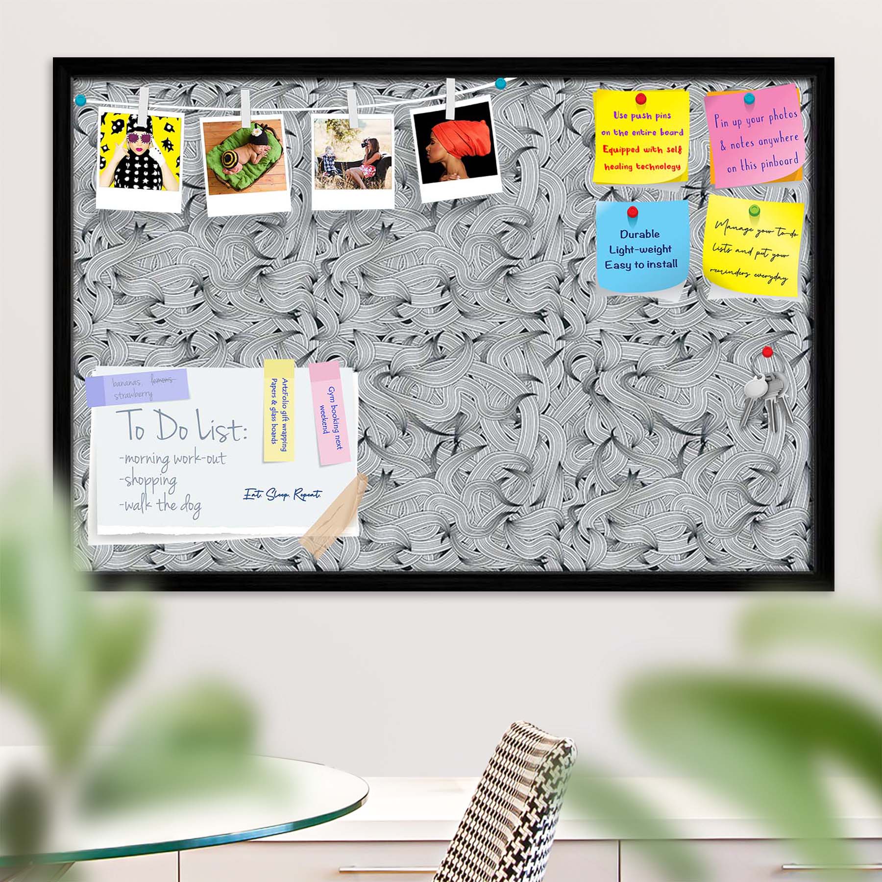 Hand-Drawn Waves D1 Bulletin Board Notice Pin Board Soft Board | Framed