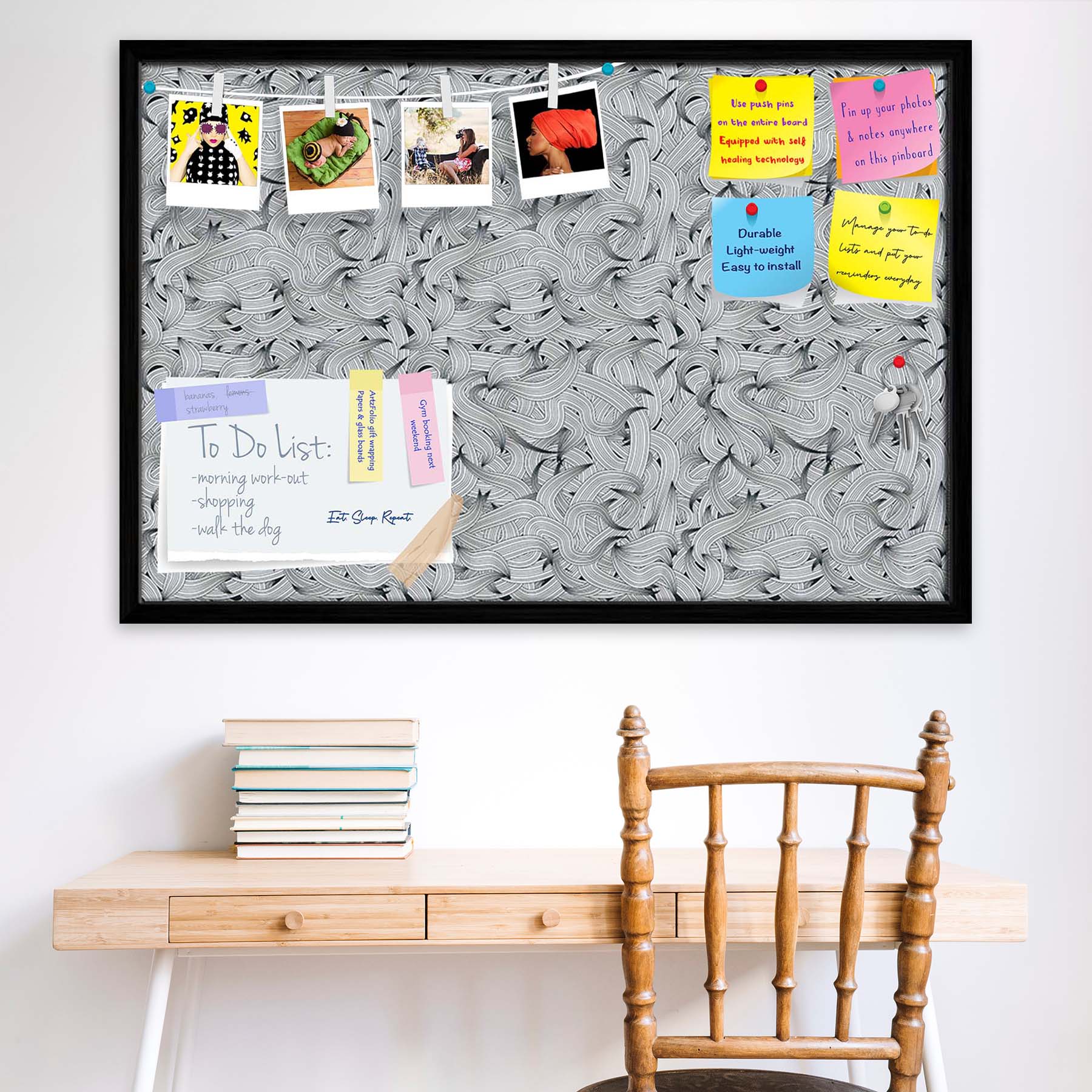 Hand-Drawn Waves D1 Bulletin Board Notice Pin Board Soft Board | Framed