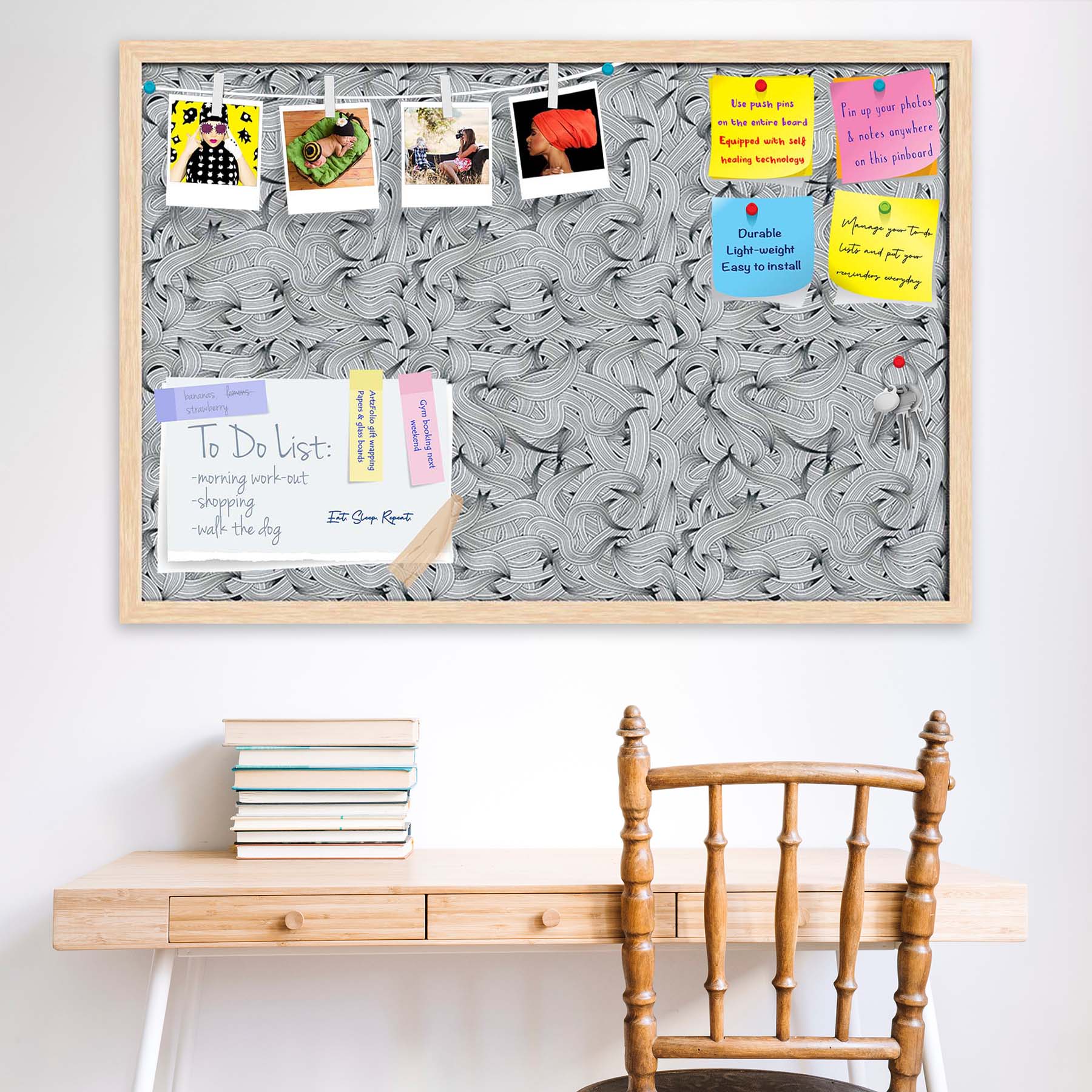 Hand-Drawn Waves D1 Bulletin Board Notice Pin Board Soft Board | Framed
