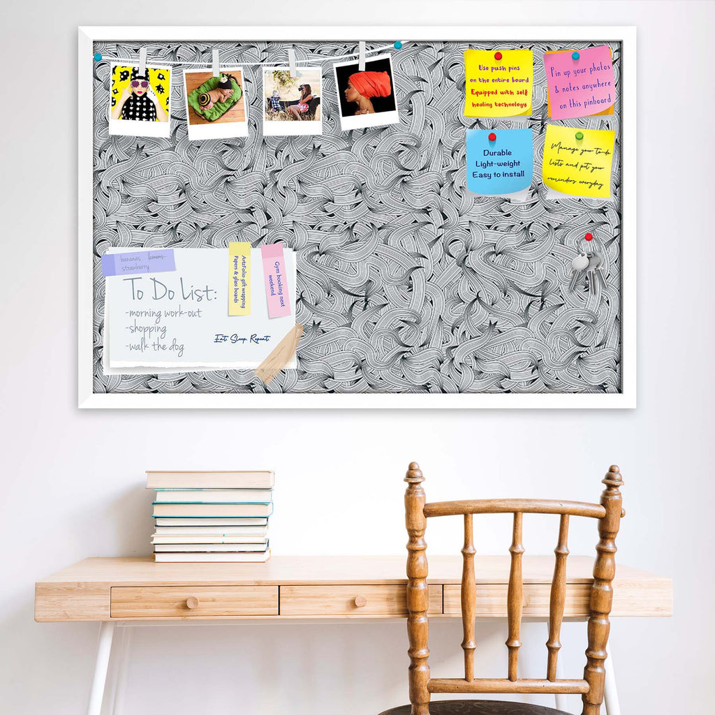 Hand-Drawn Waves D1 Bulletin Board Notice Pin Board Soft Board | Framed
