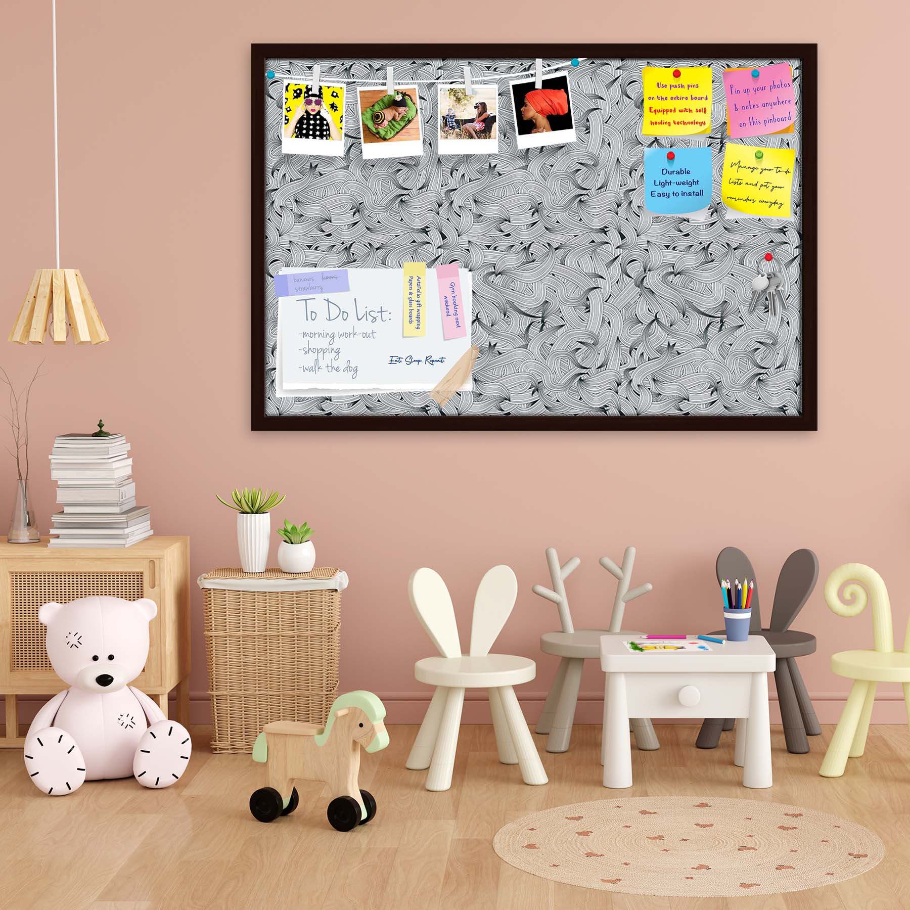 Hand-Drawn Waves D1 Bulletin Board Notice Pin Board Soft Board | Framed