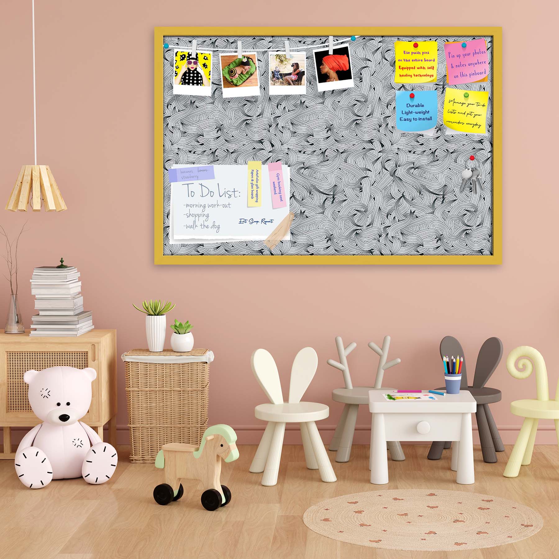 Hand-Drawn Waves D1 Bulletin Board Notice Pin Board Soft Board | Framed