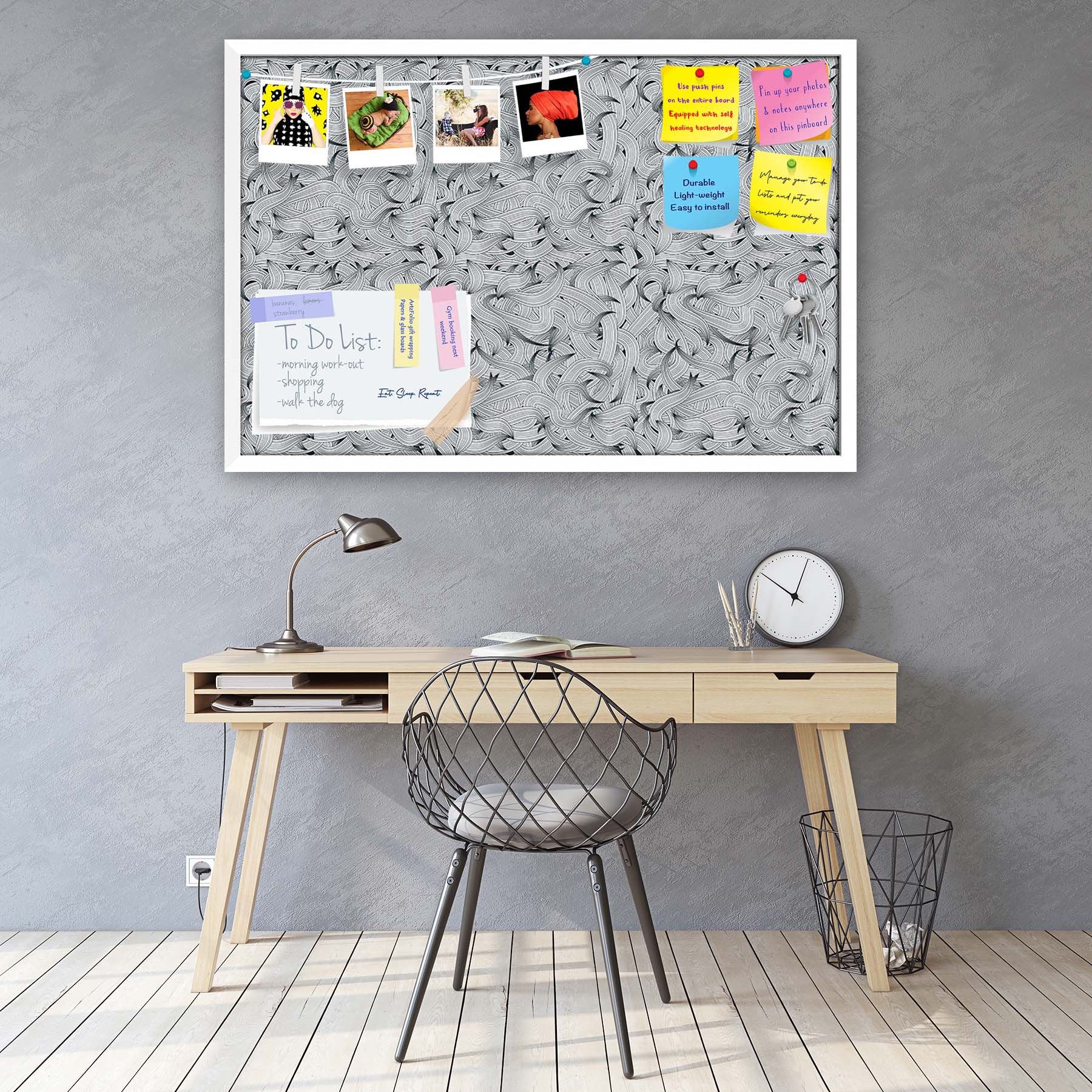 Hand-Drawn Waves D1 Bulletin Board Notice Pin Board Soft Board | Framed