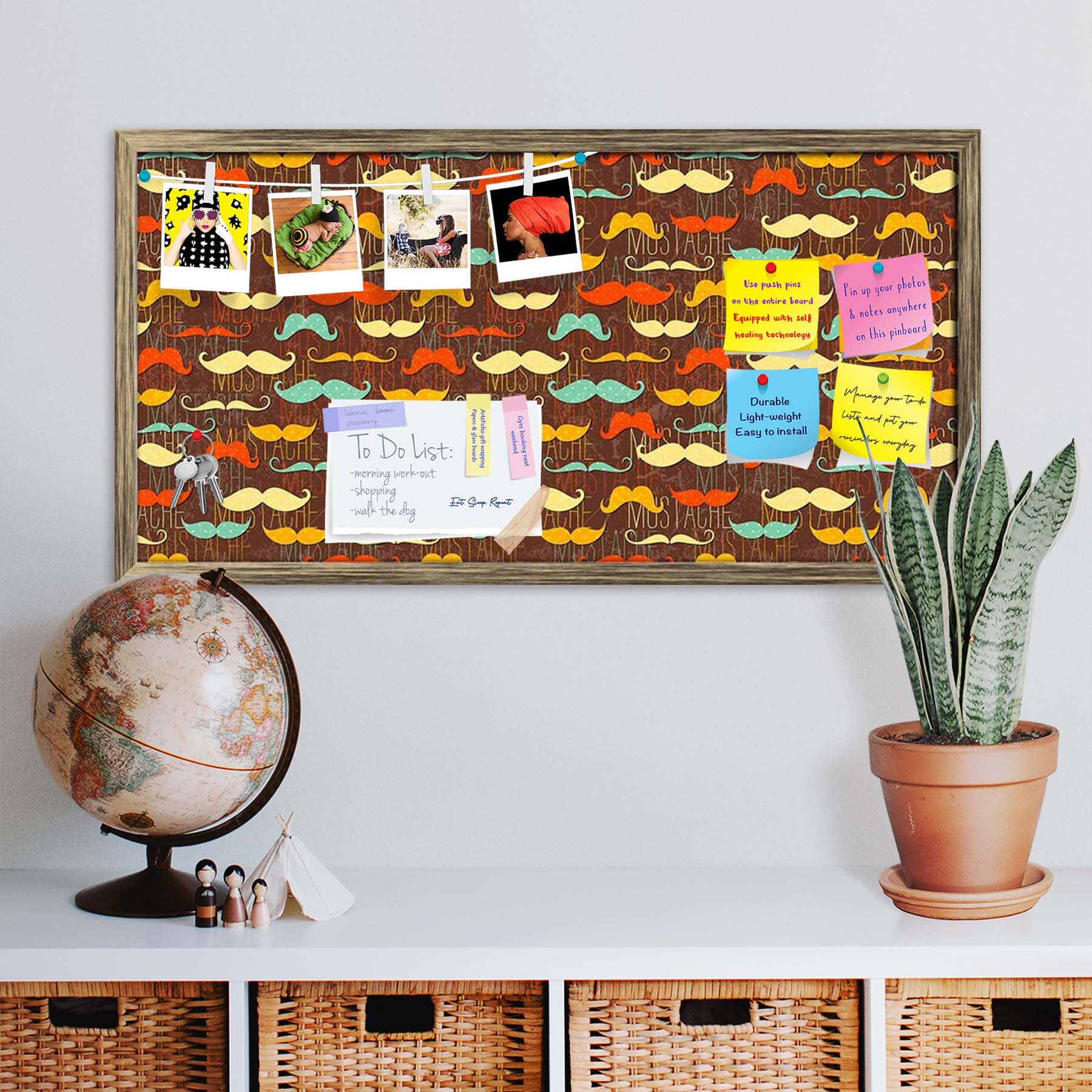 Vintage Mustache D1 Bulletin Board Notice Pin Board Soft Board | Framed